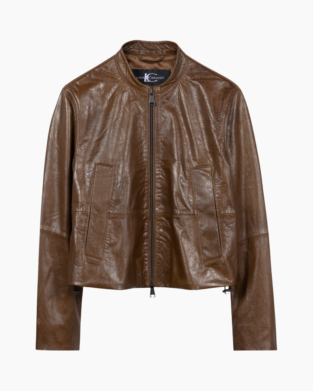 jacket, brown, leather, zipper, pockets