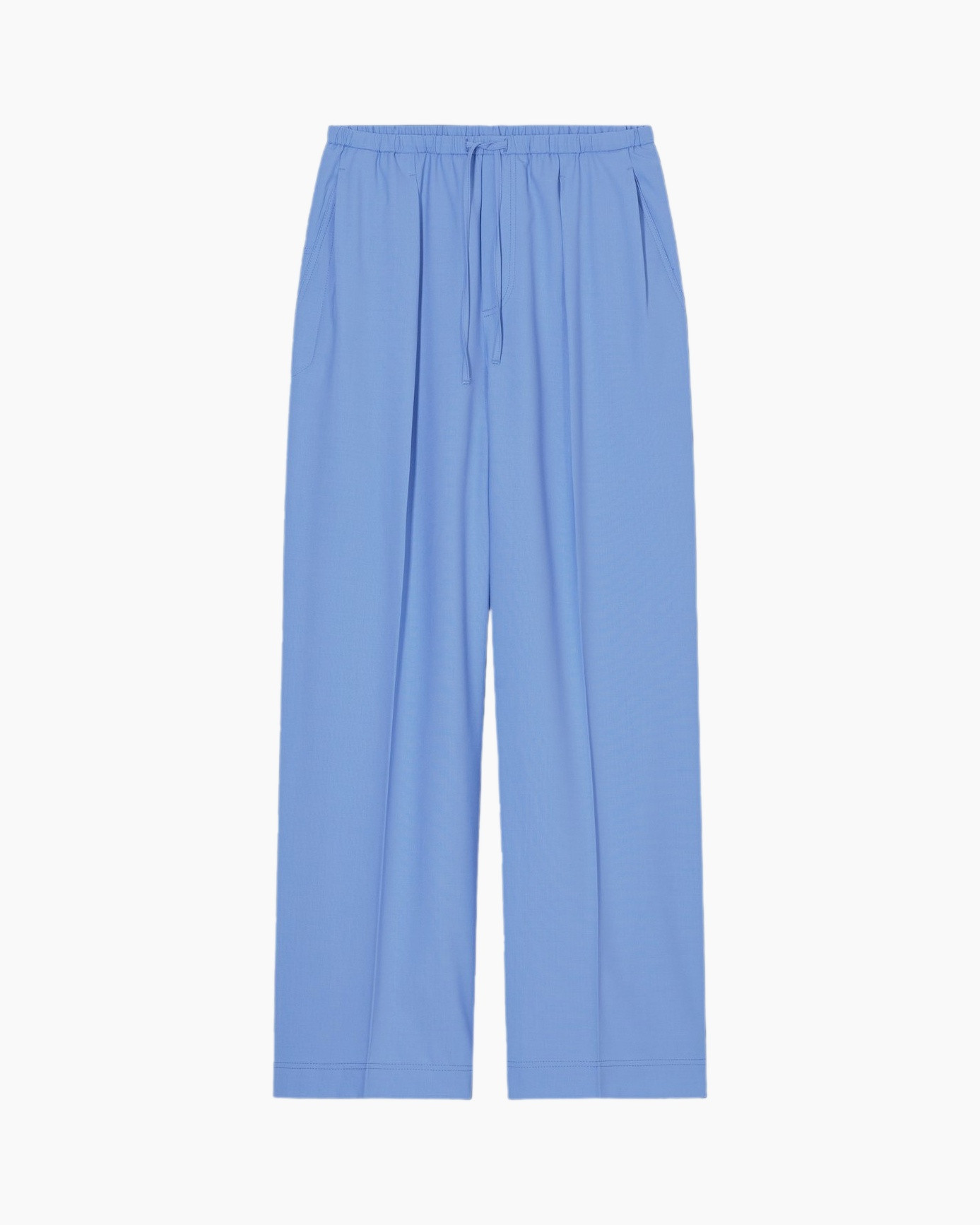 pants, drawstring, blue, wide-leg, elastic waistband