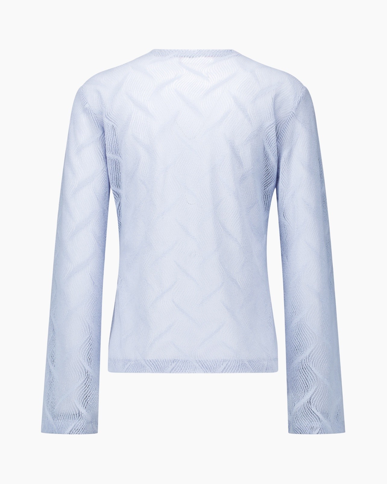 light blue, knit sweater, crew neck, long sleeves, textured pattern
