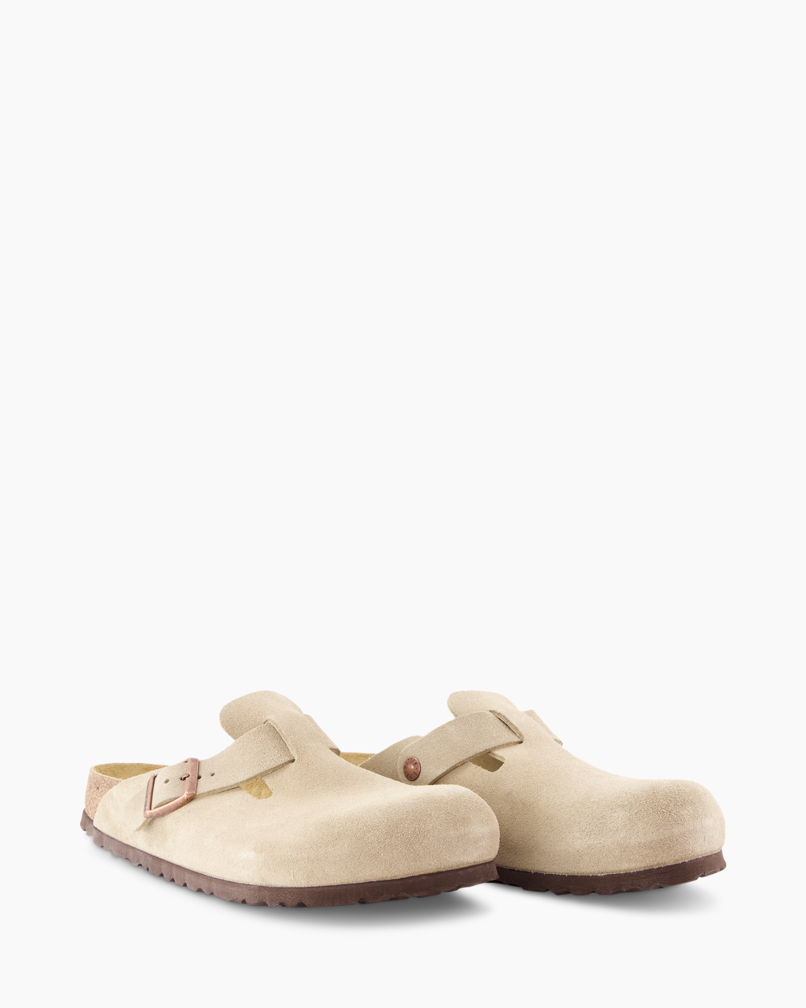 clogs, slippers, beige, suede, buckled
