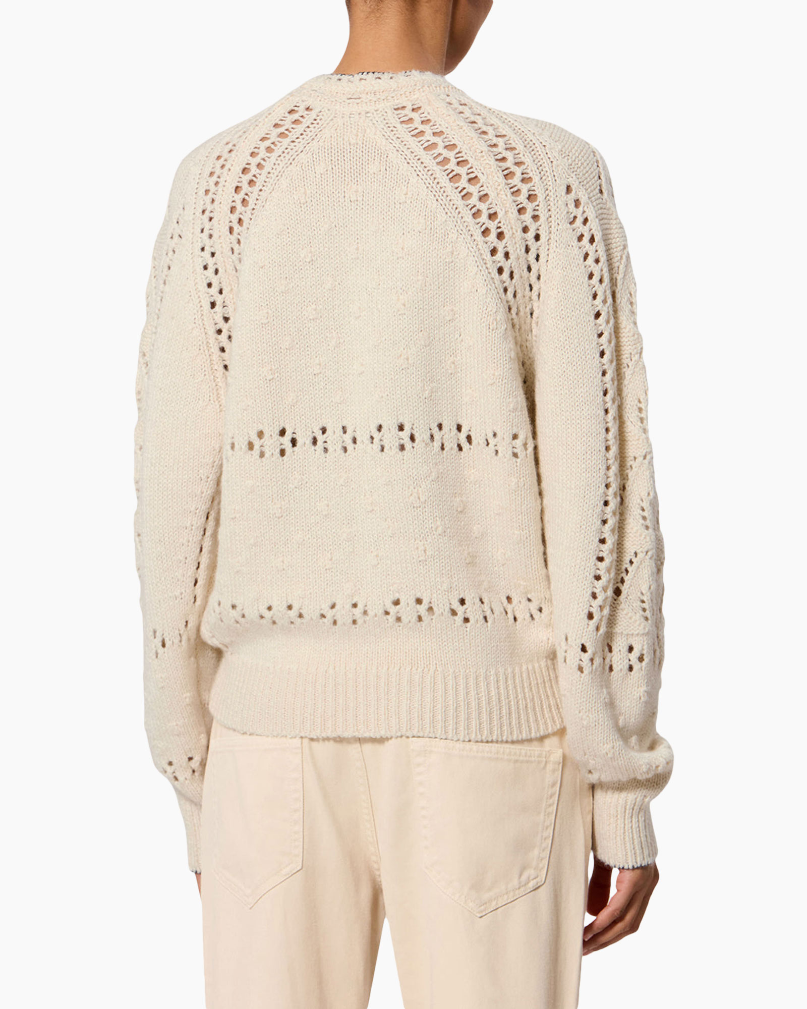 sweater, knit, openwork, cream, long-sleeve