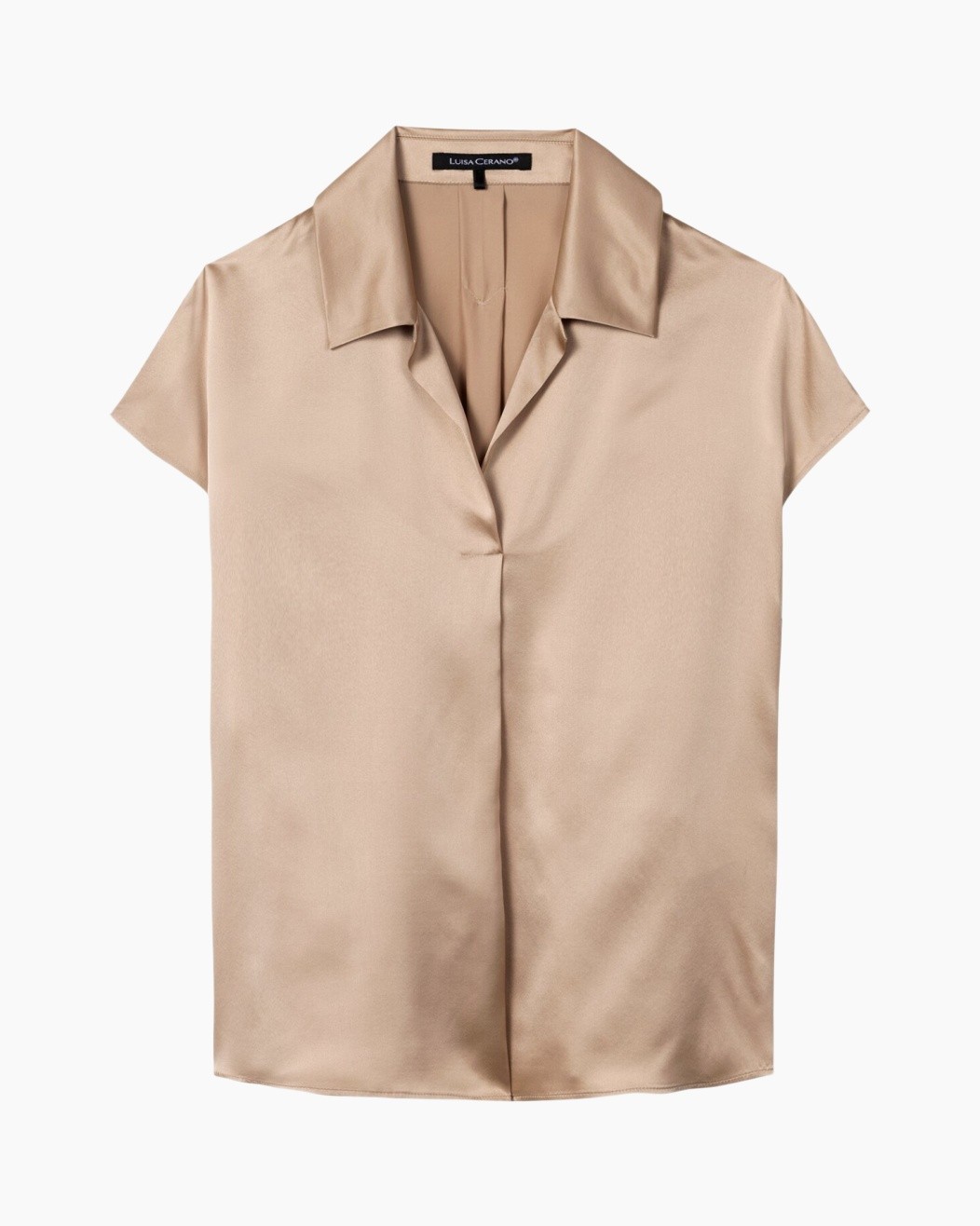 blouse, silk, short-sleeve, beige, collared