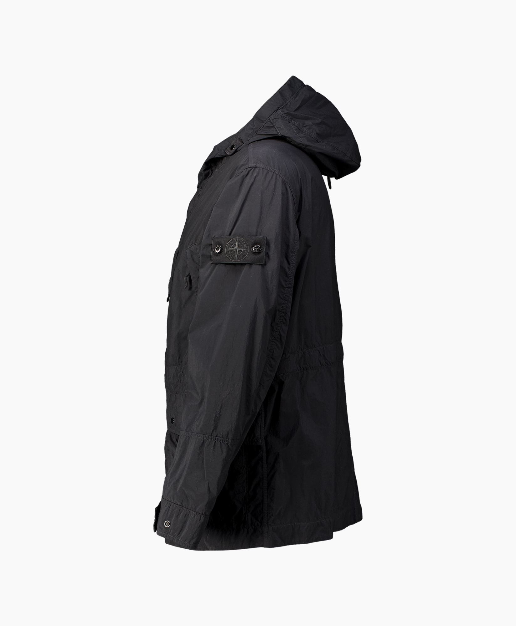jacket, hooded, black, patch pocket, arm patch