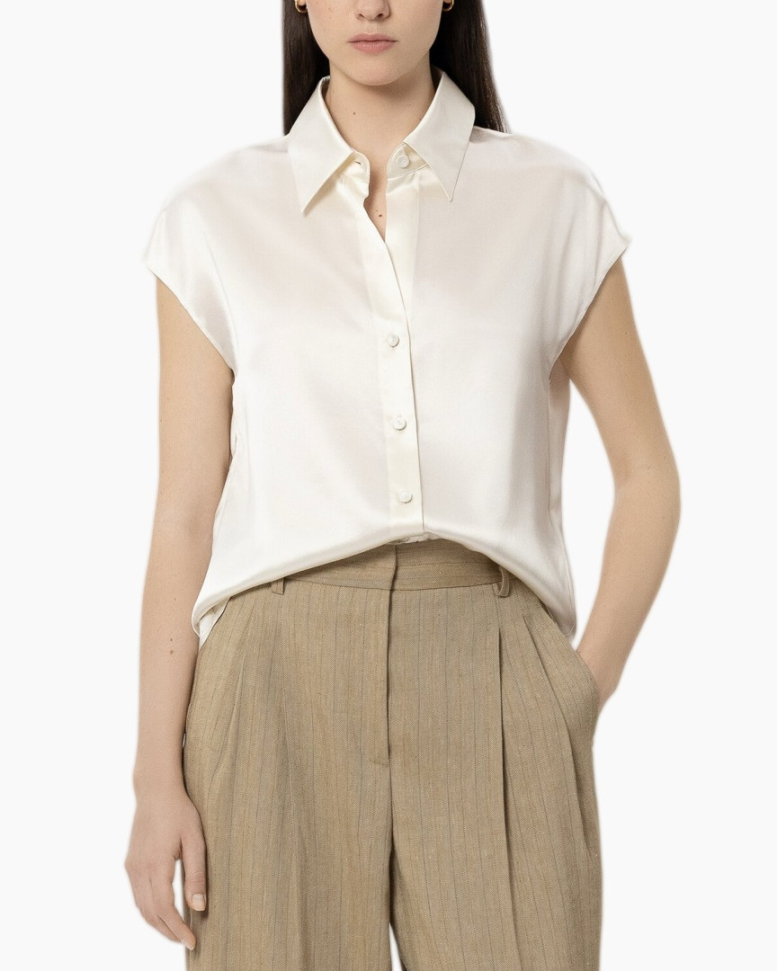 shirt, blouse, white, short_sleeve, collared