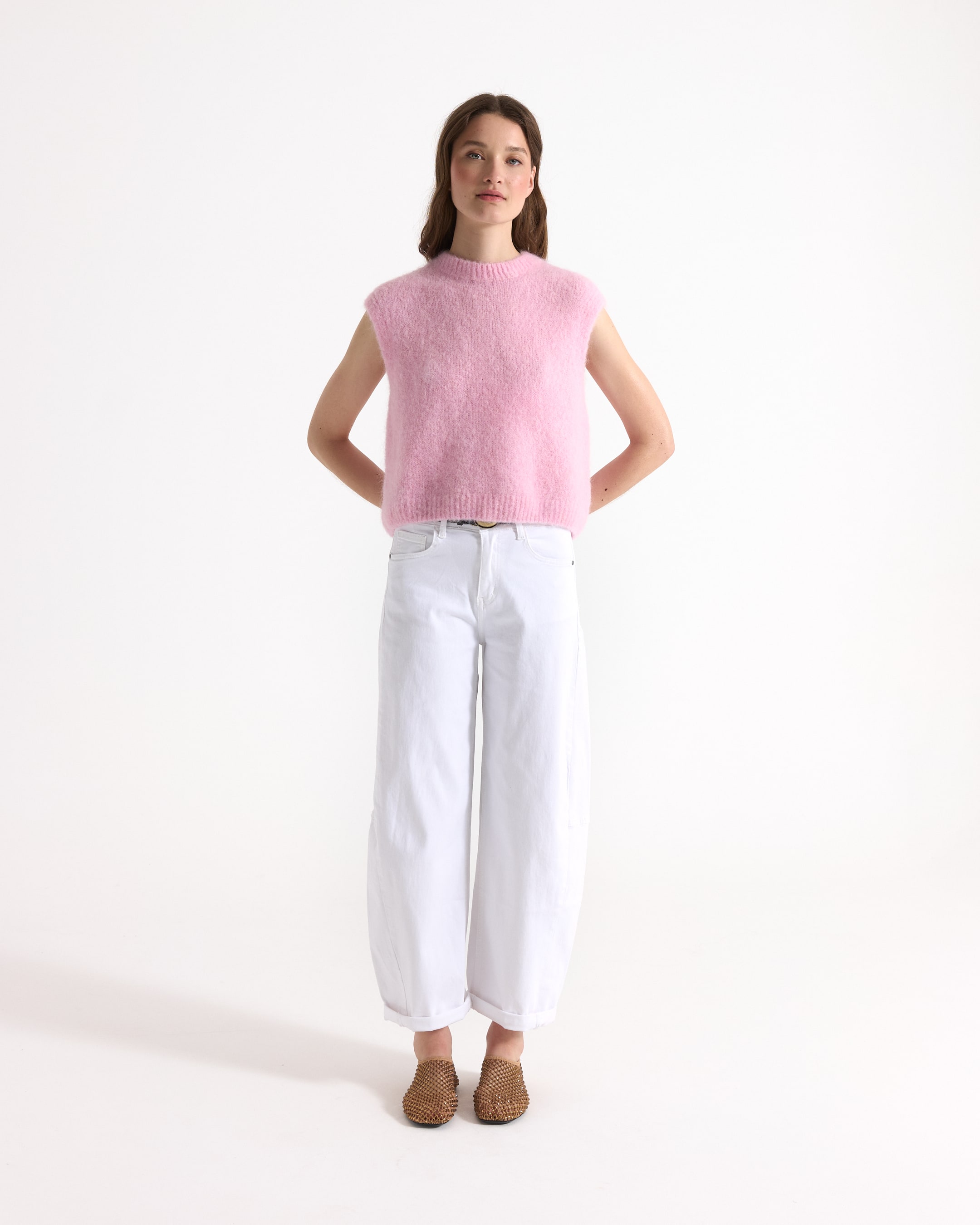 knit, sleeveless, pink, pullover, soft