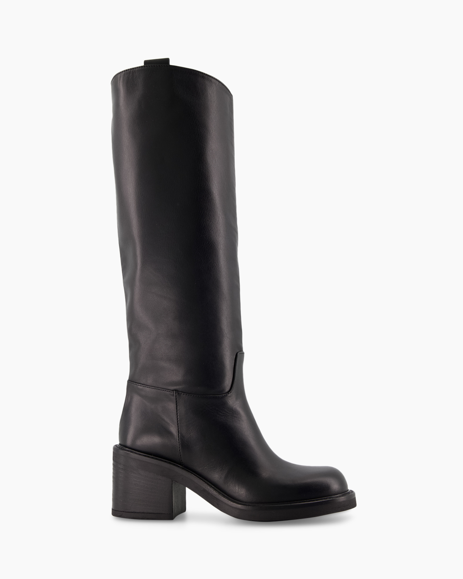 knee-high, boots, leather, black, block heel