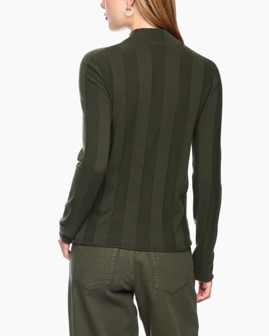 long-sleeve, ribbed, olive, knit, back-view
