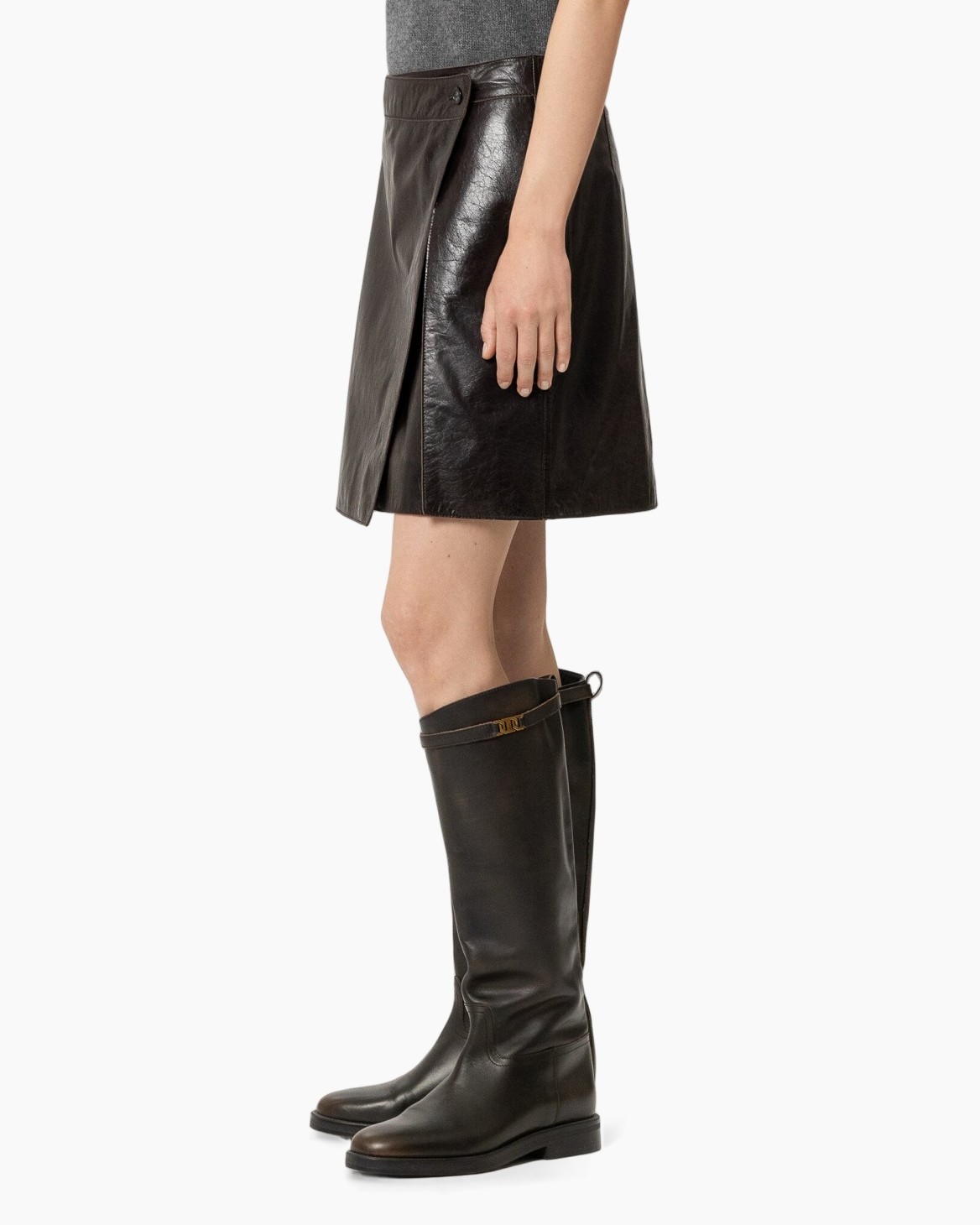 knee-high boots, boots, leather, black, slouch boots
