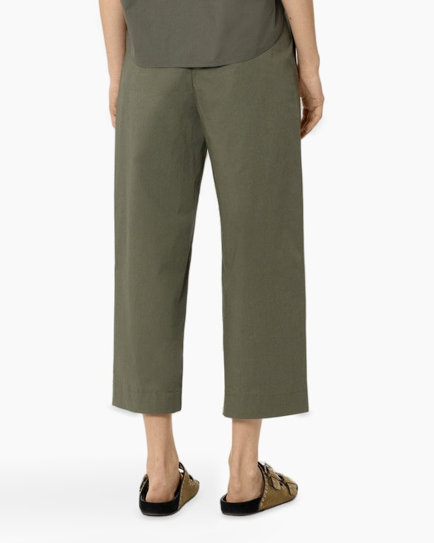 pants, olive, cropped, mid-rise, pleats