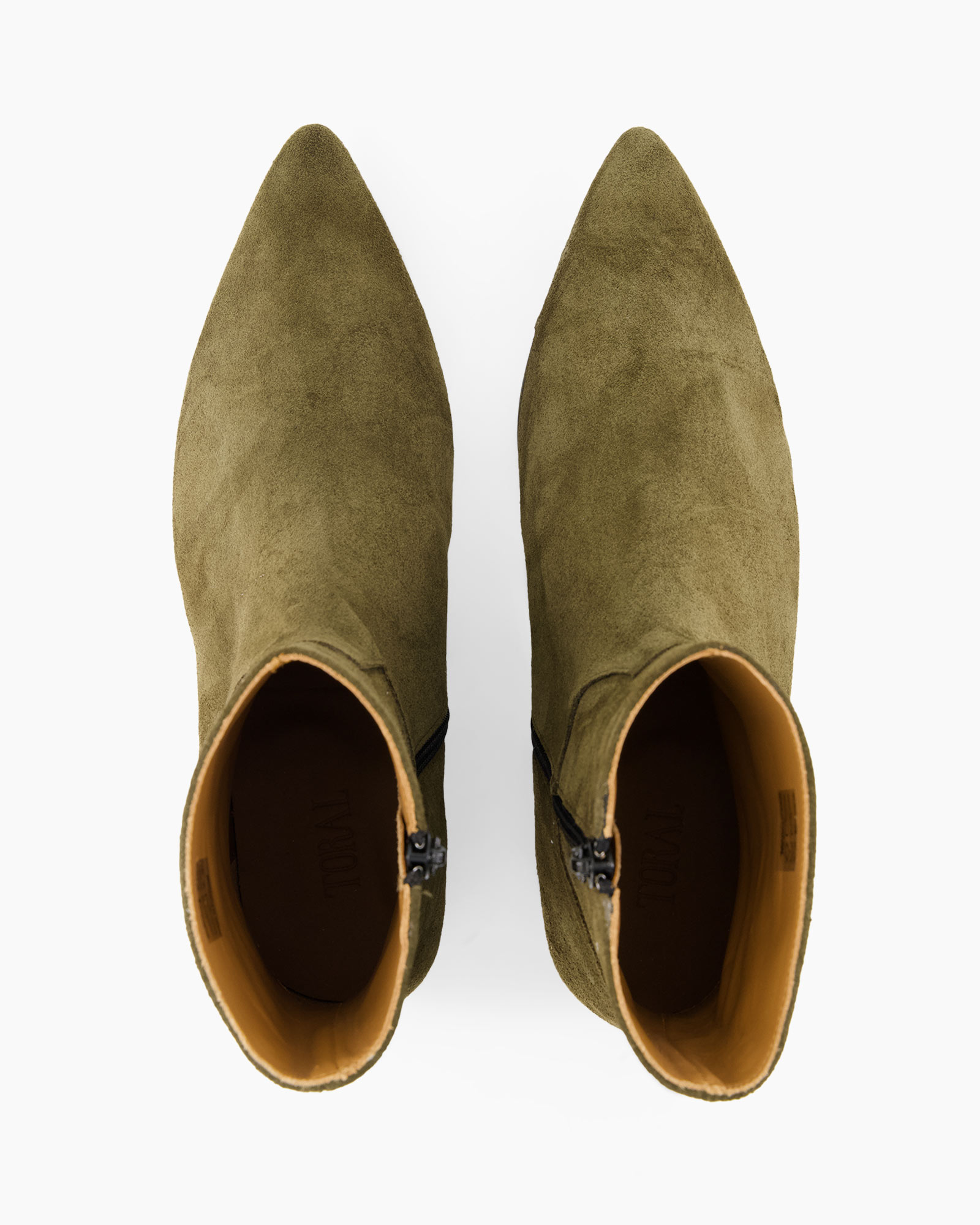 ankle boots, suede, olive green, pointed toe, zipper closure