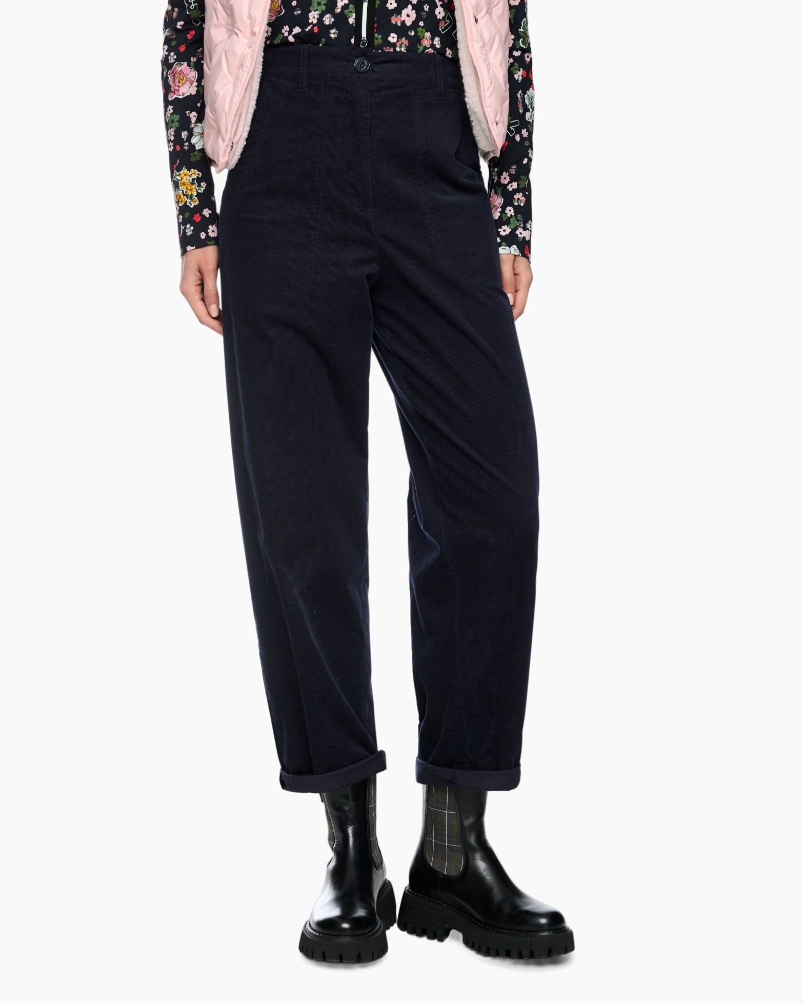 pants, trousers, navy, corduroy, rolled-up-hem
