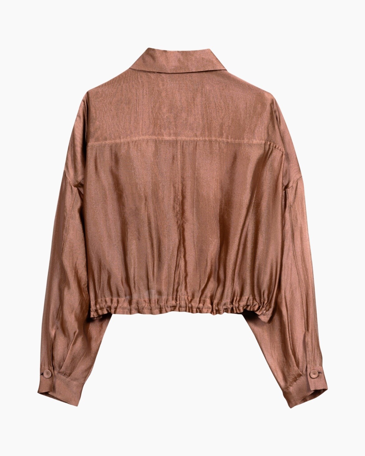 crop top, shiny fabric, rose brown, long sleeve, elastic hem