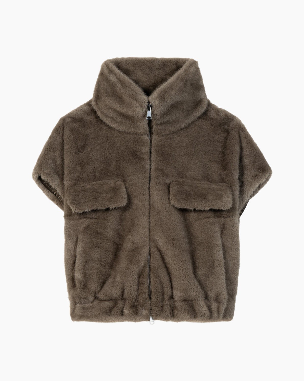 fleece, vest, zipper, pocket, brown