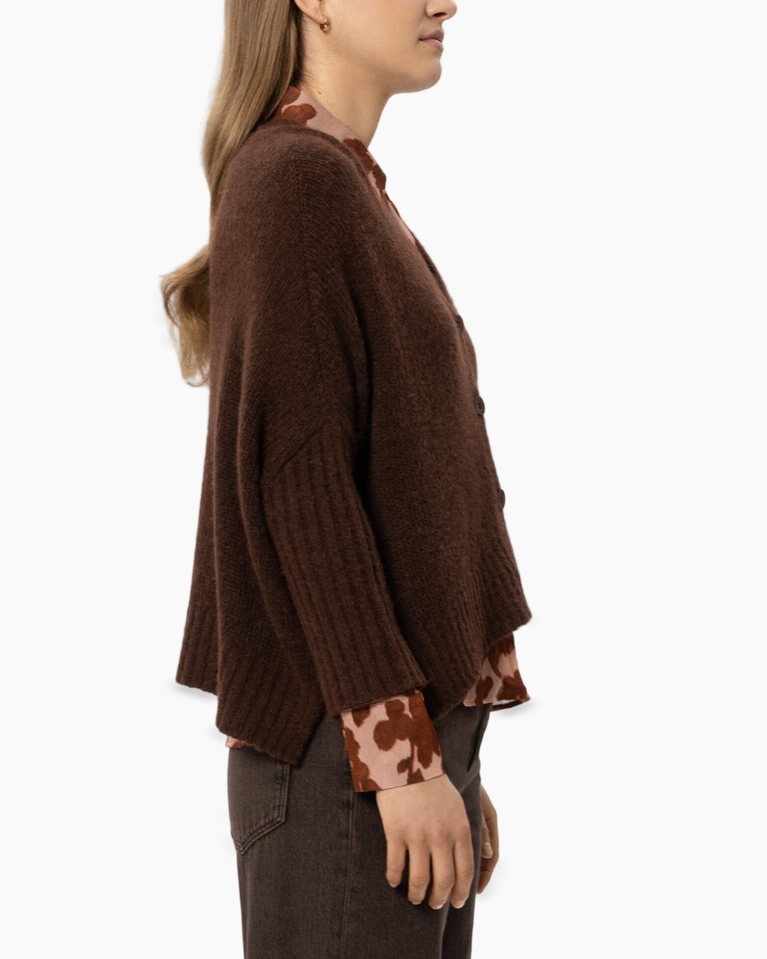 cardigan, knit, brown, layering, boutique blouse underlay