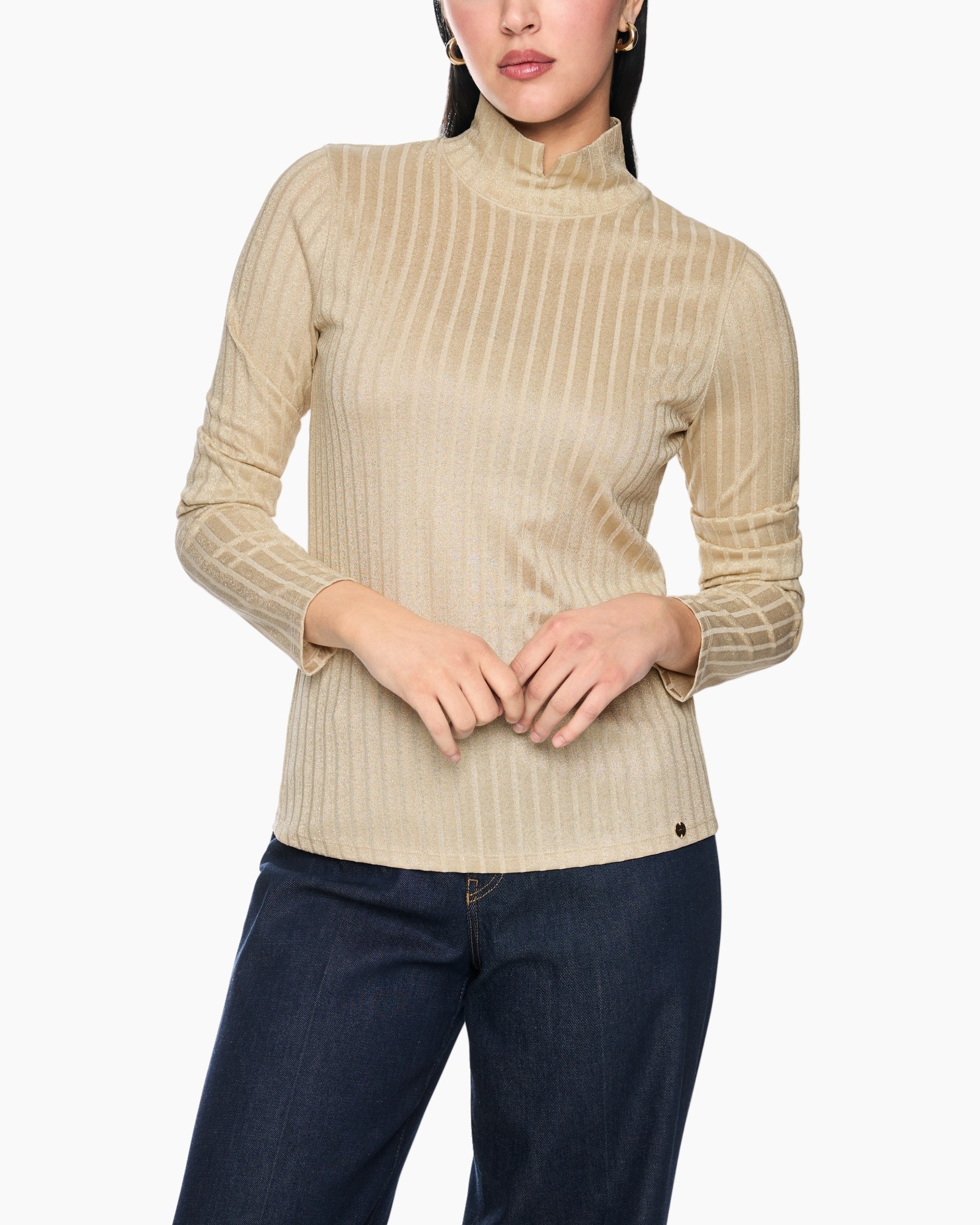 turtleneck, beige, ribbed, long-sleeve, knit top
