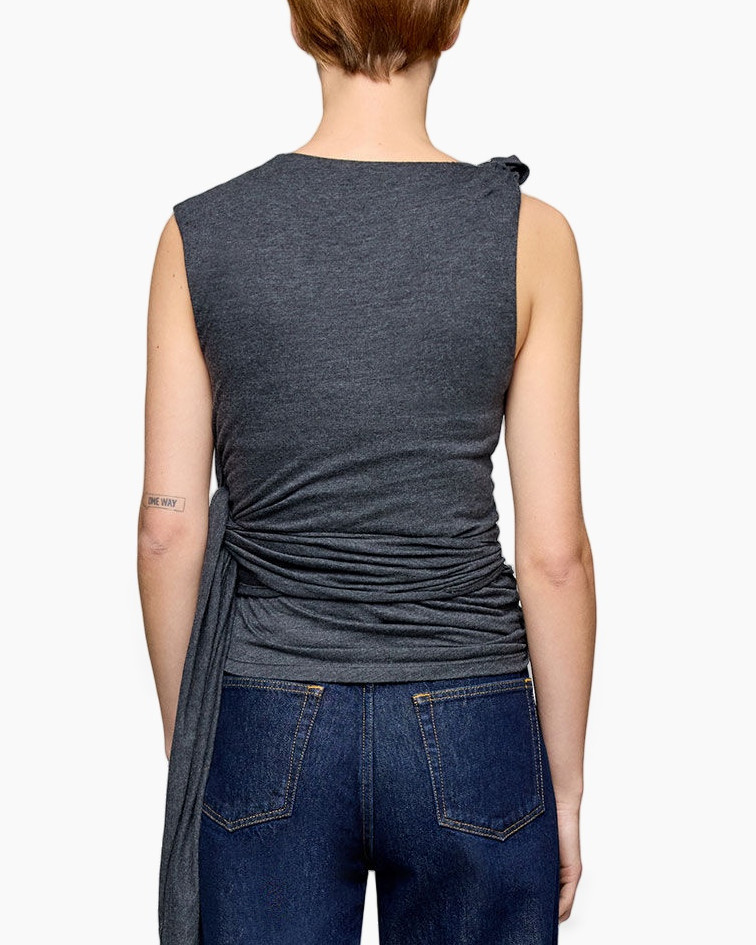 tank top, asymmetric top, wrap detail, dark gray, knit fabric