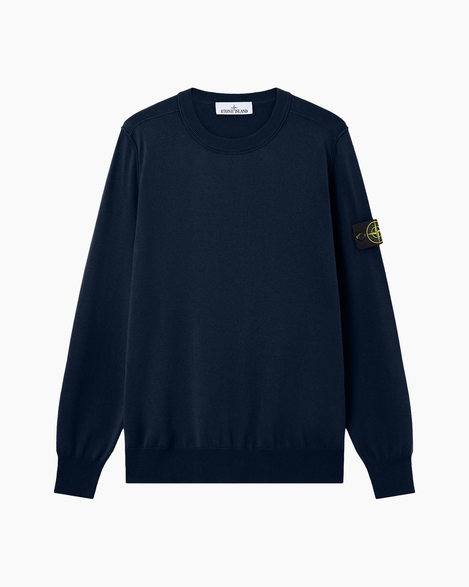 sweater, navy, crewneck, long sleeve, patch