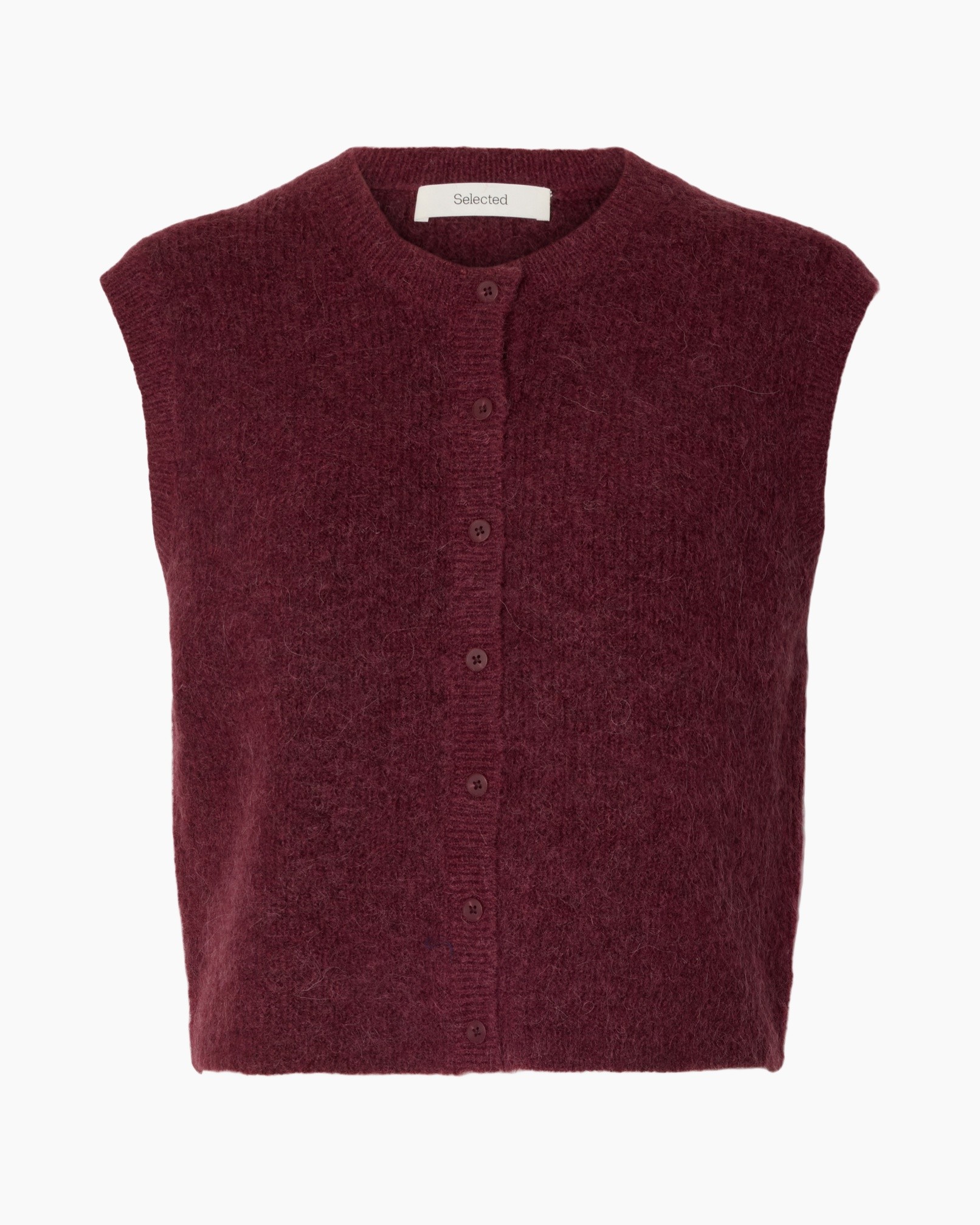 cardigan, buttoned, sleeveless, knit, burgundy
