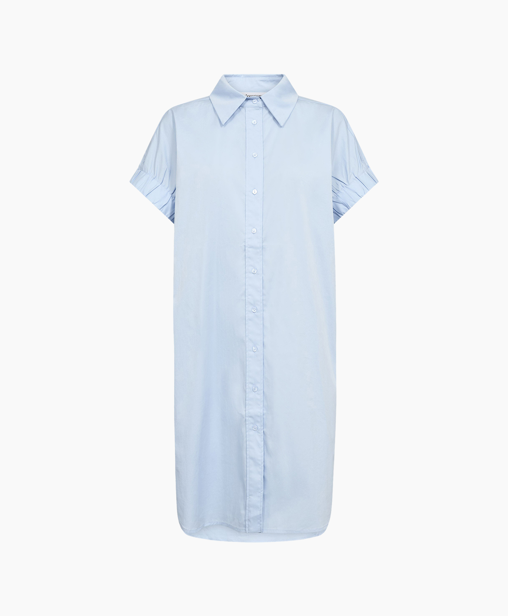 shirt dress, light blue, button-down, collared, short sleeve