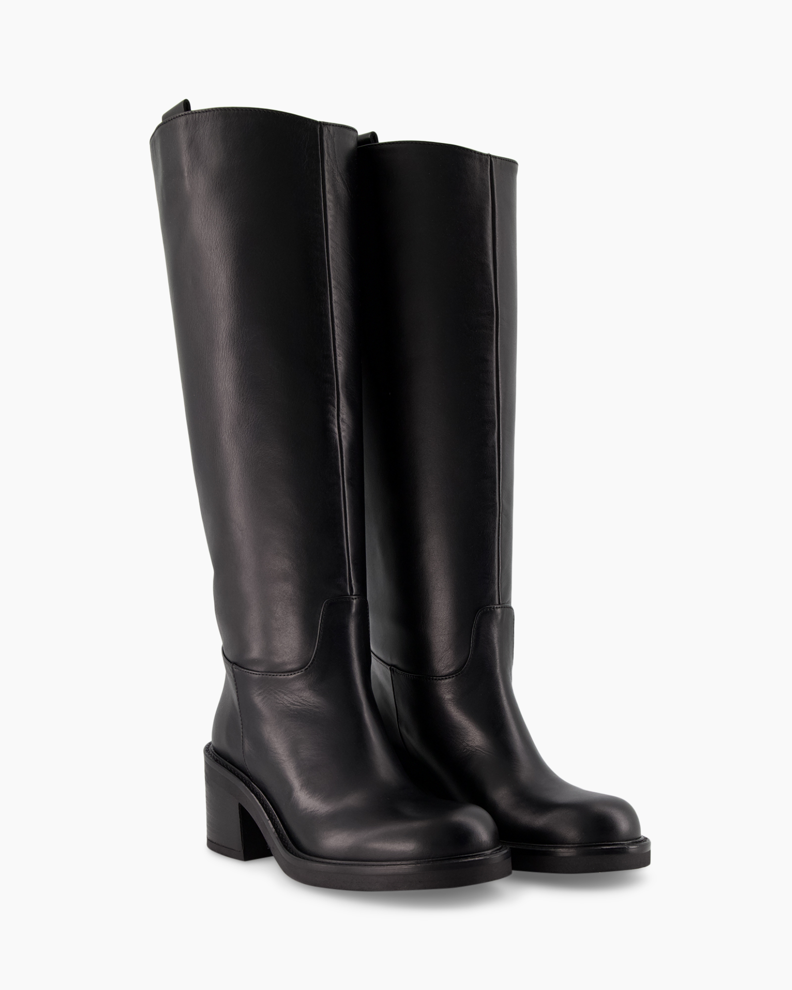 knee-high, boots, leather, black, block heel