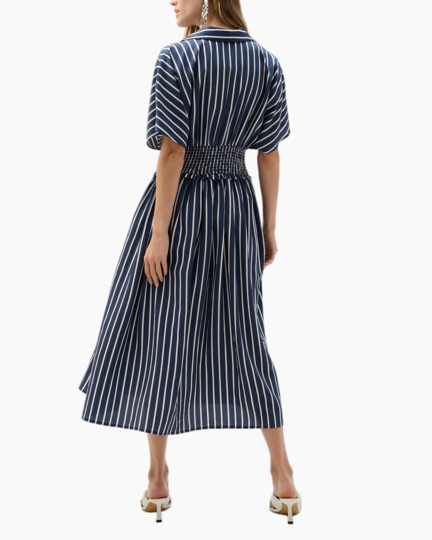 dress, maxi dress, navy, striped, smocked waist