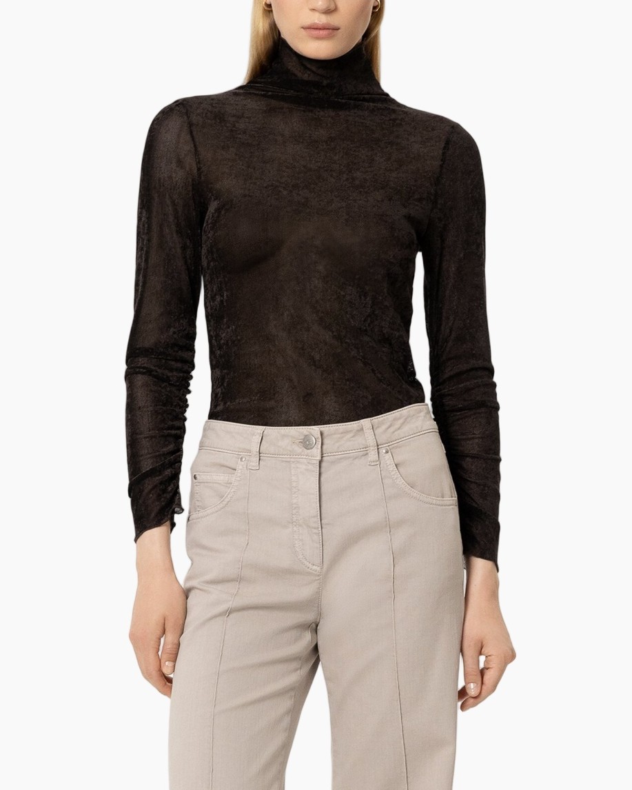 turtleneck, black, sheer, long-sleeve, top