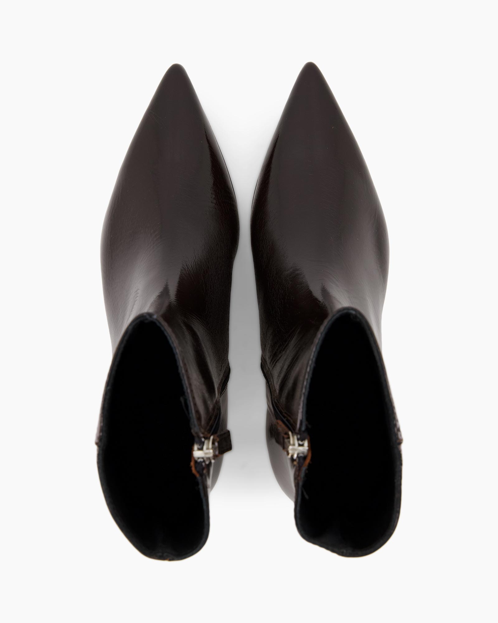 ankle boots, leather, brown, pointed toe, zipper