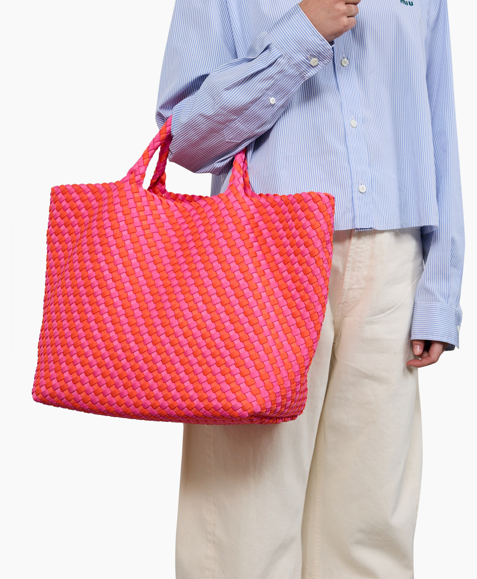 bag, tote, woven, pink, bright pink