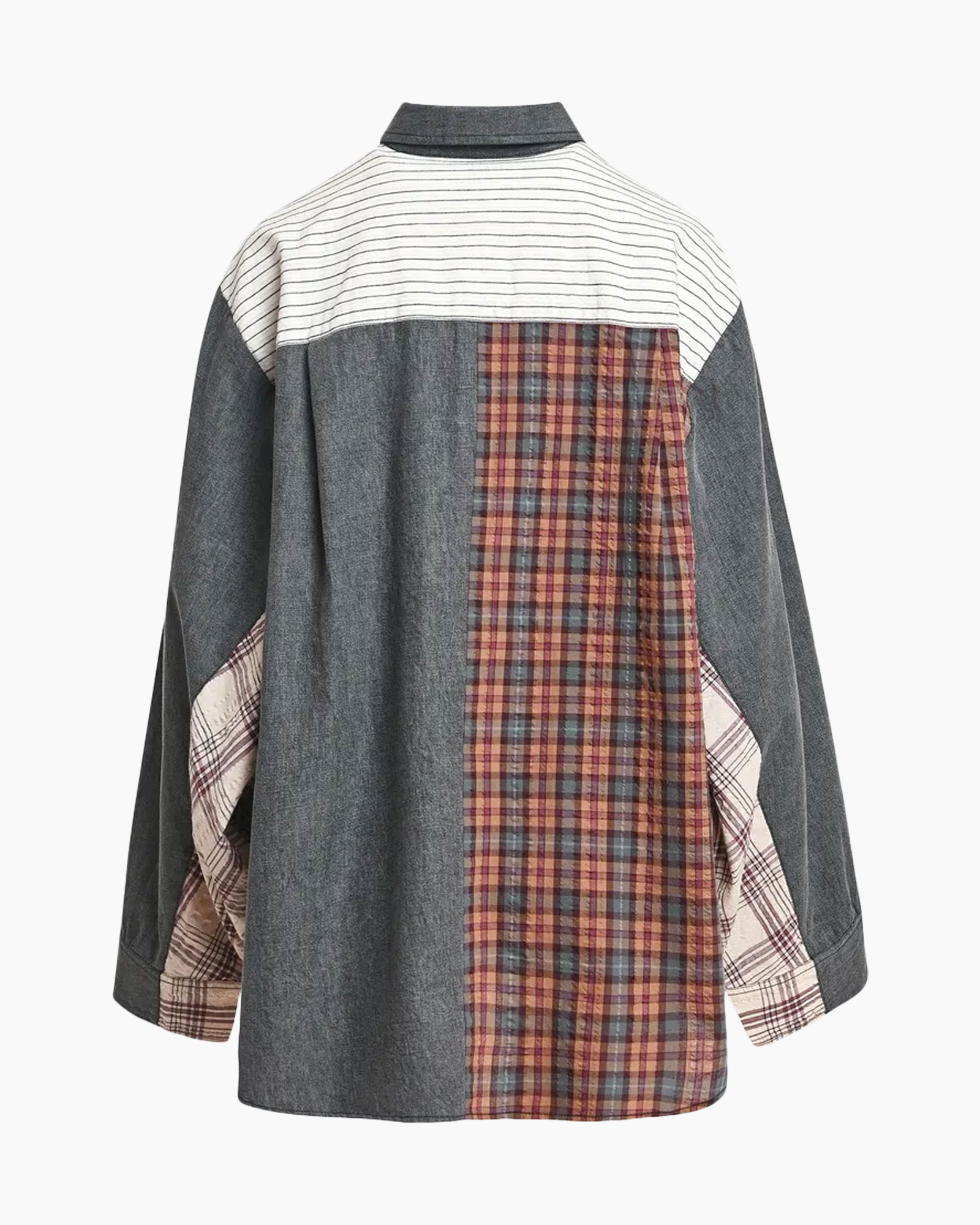 shirt, patchwork, plaid, linen?, denim?