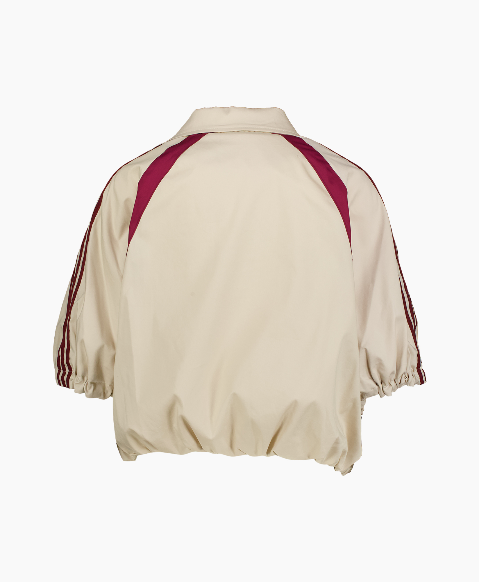 windbreaker, jacket, beige, puff sleeves, red stripes