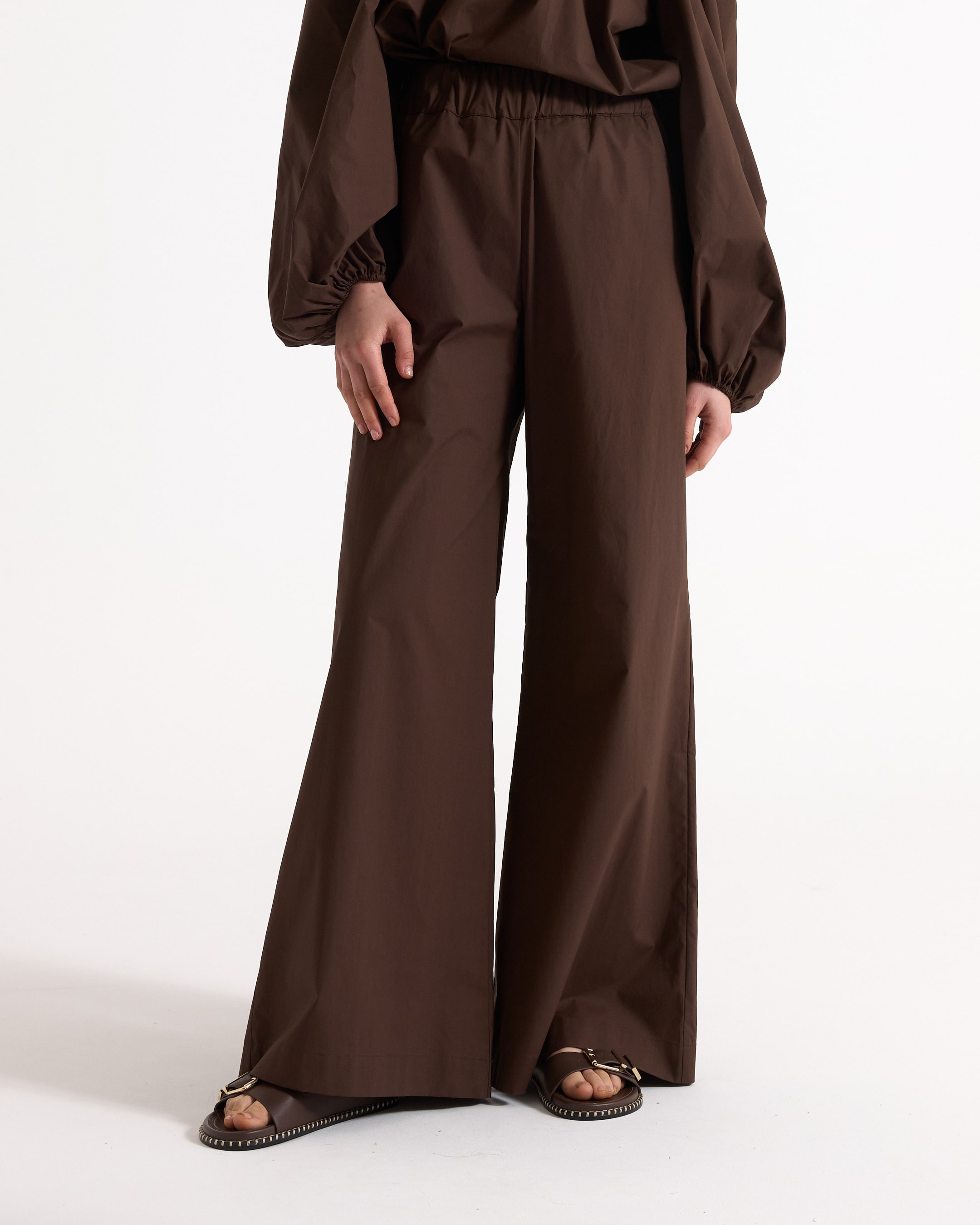 pants, wide-leg, brown, drawstring, elastic-w waistband