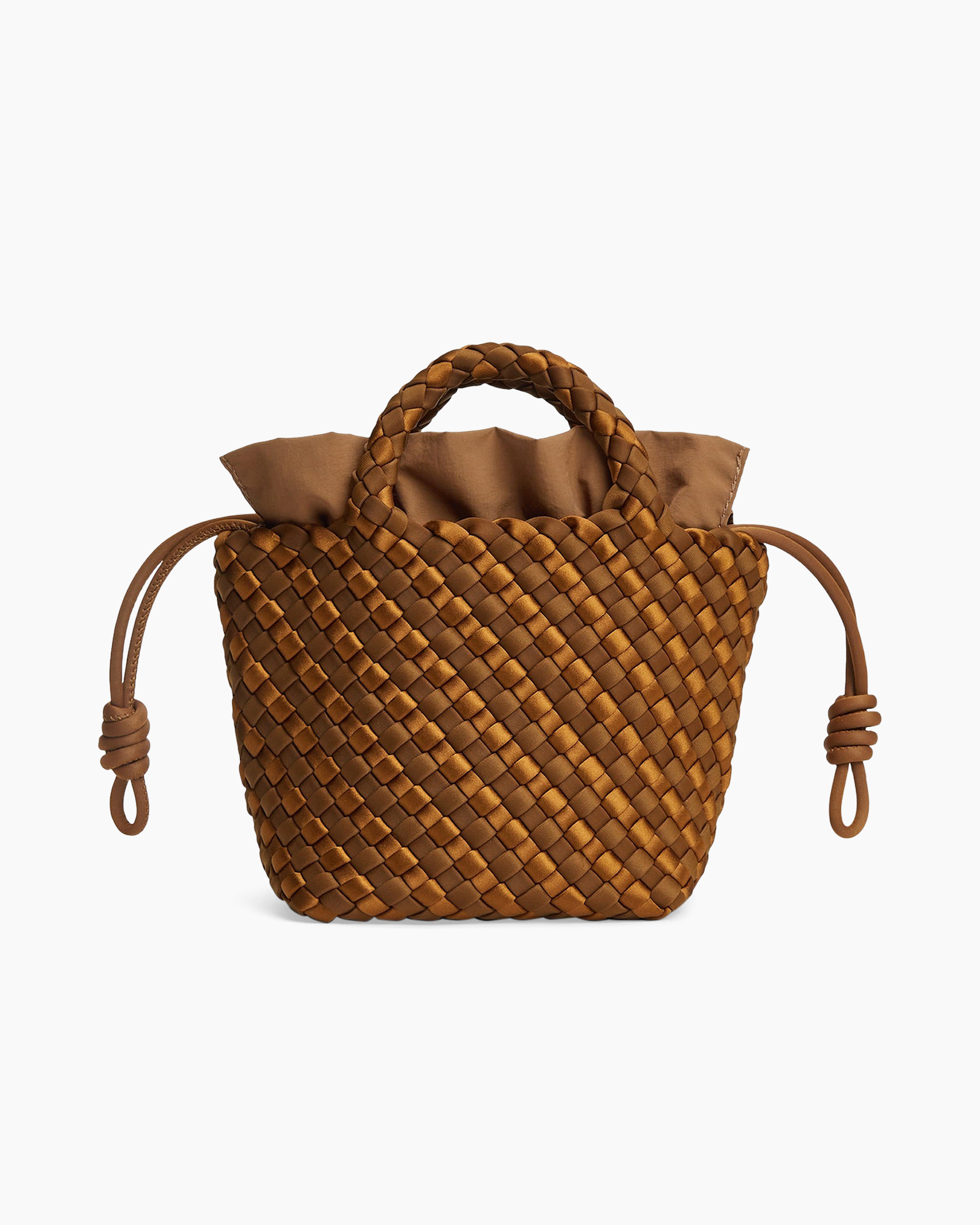 woven, basket, brown, handbag, drawstring