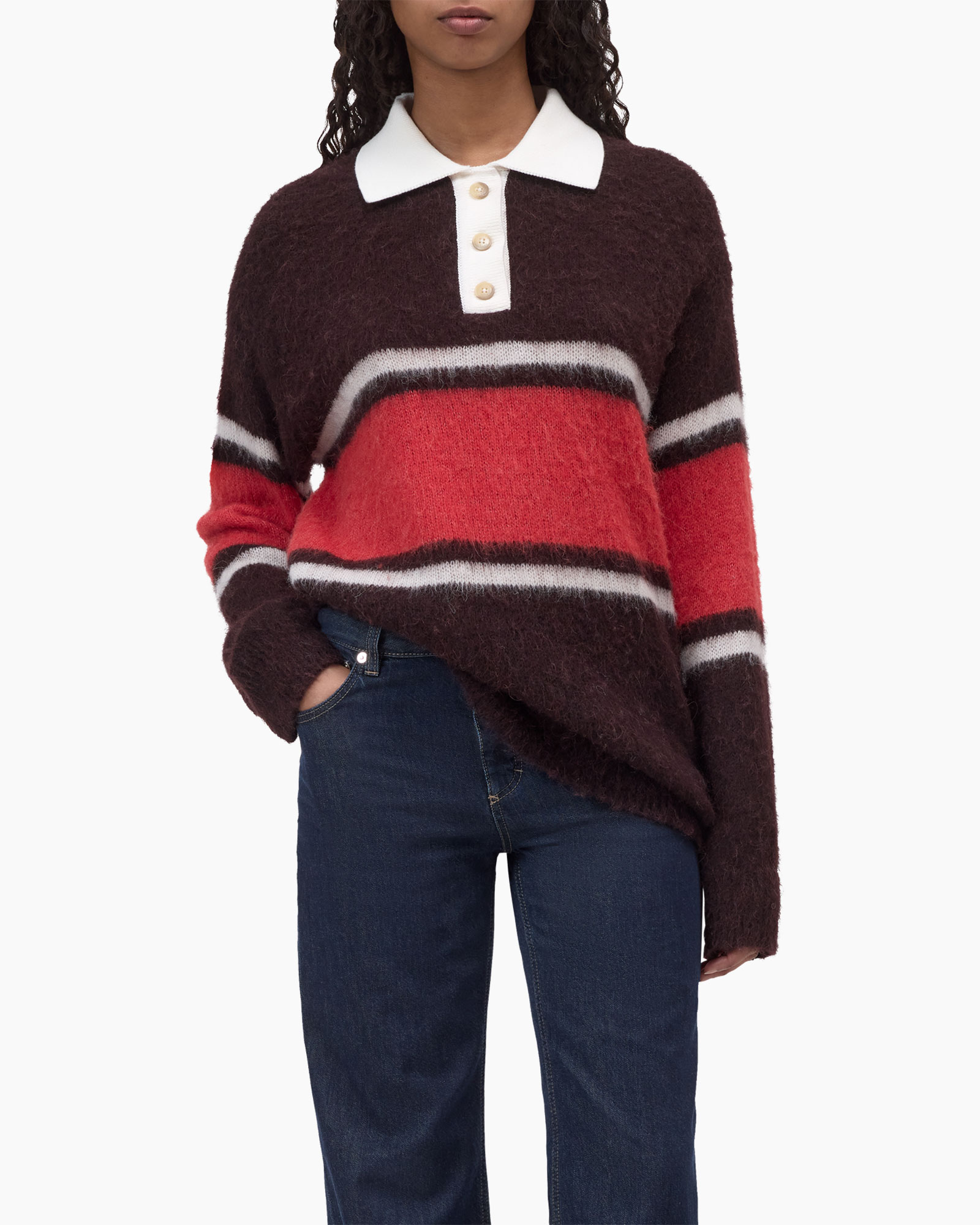 sweater, striped, pullover, long sleeve, polyester blend