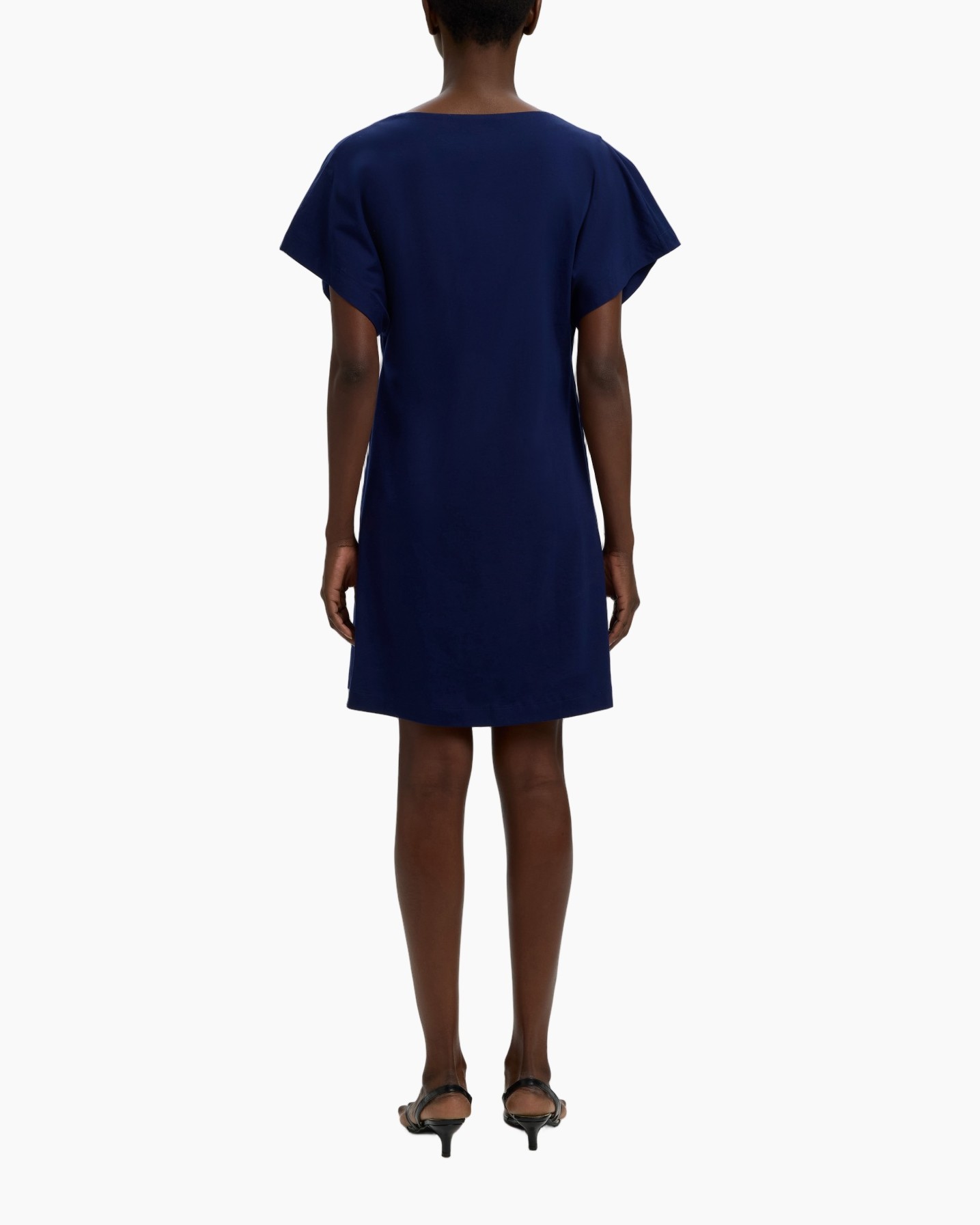 dress, short sleeve, loose fit, knee-length, solid color blue