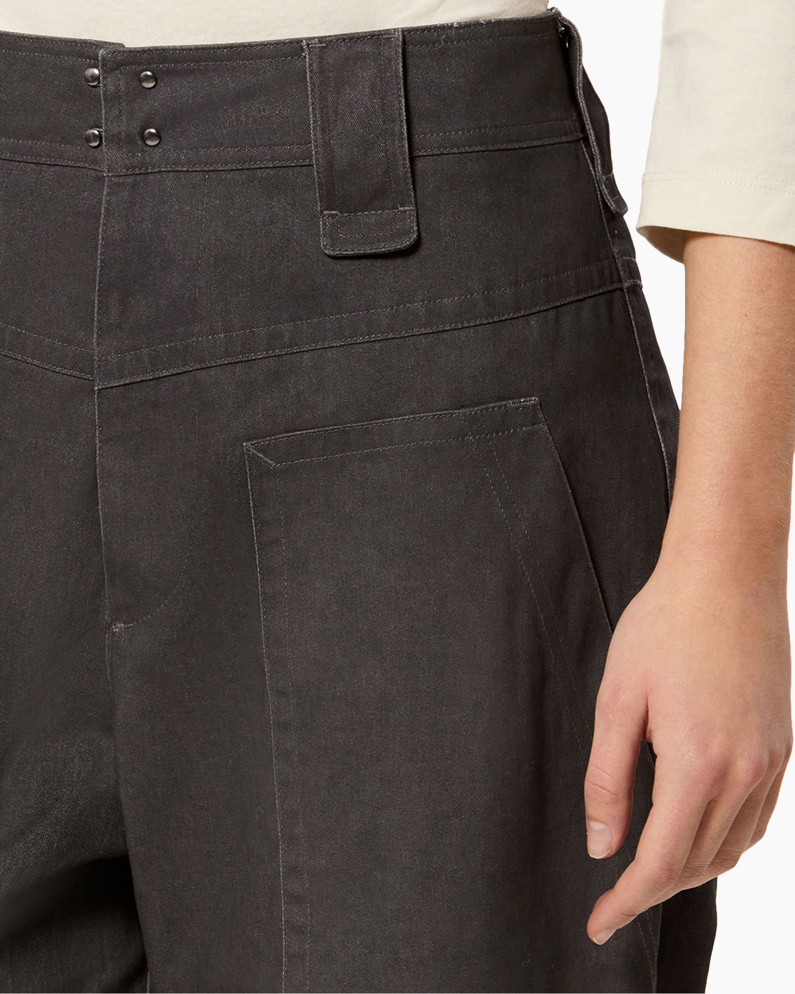 pants, work pants, designer button?, belt loop, back pocket?