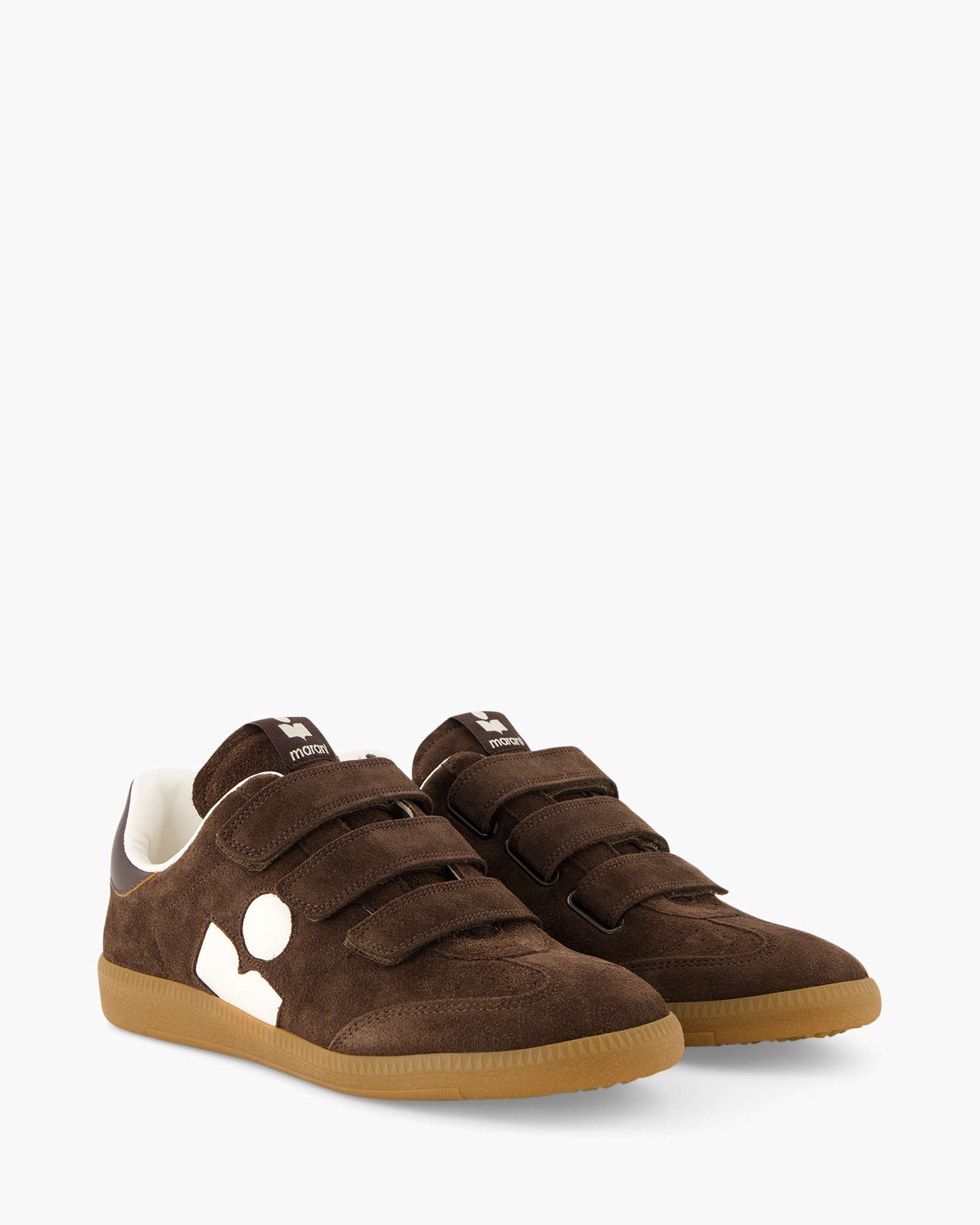 sneaker, brown, suede,  Velcro?, gum sole