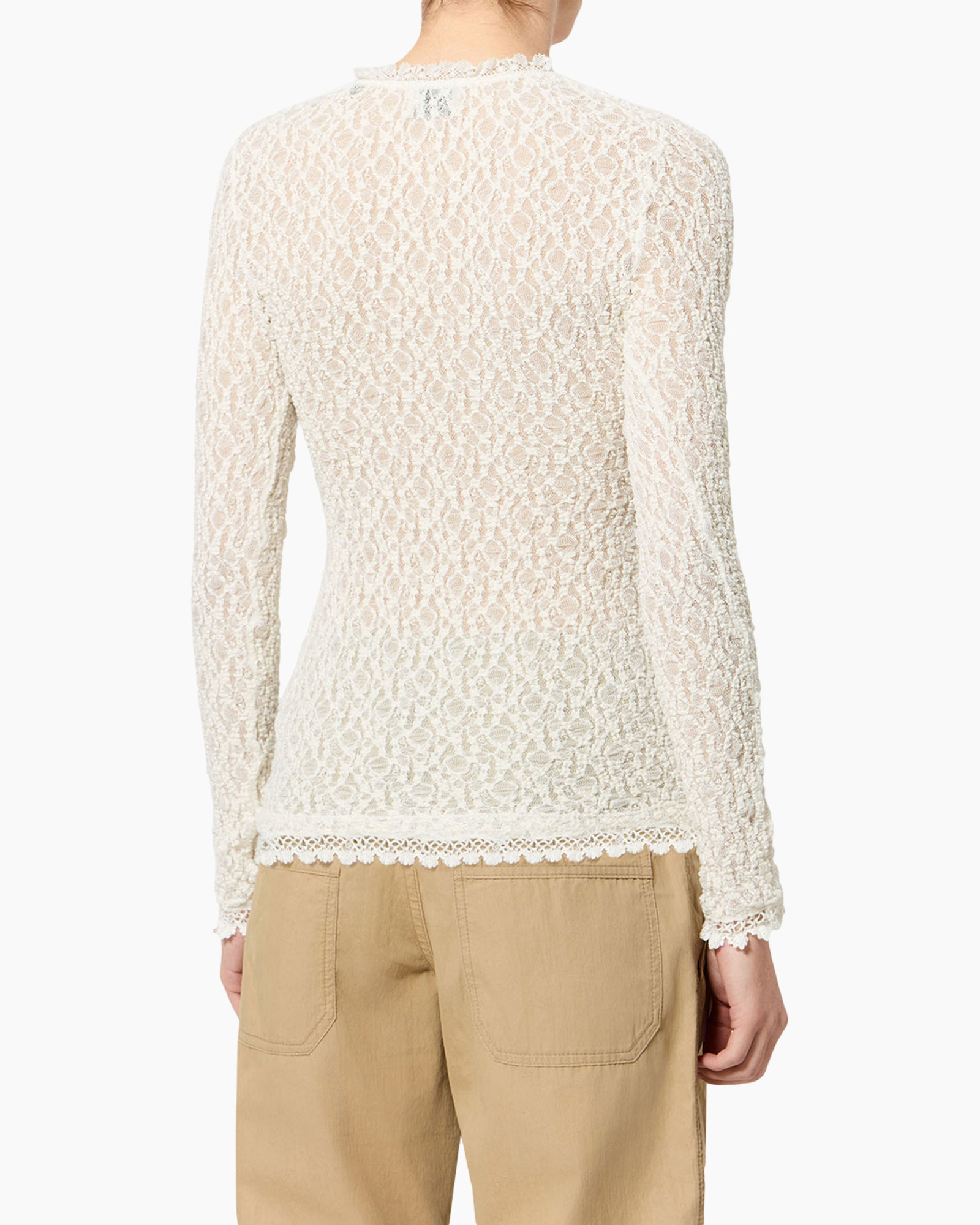 lace, lace top, long sleeve, sheer, beige