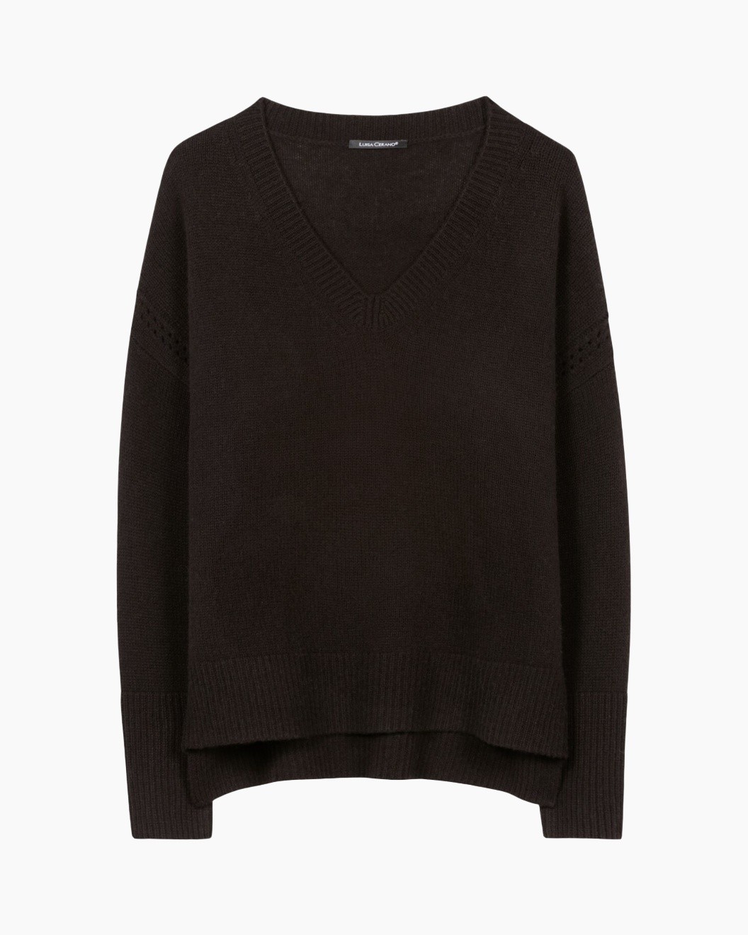 sweater, vneck, knit, dark brown, longsleeve