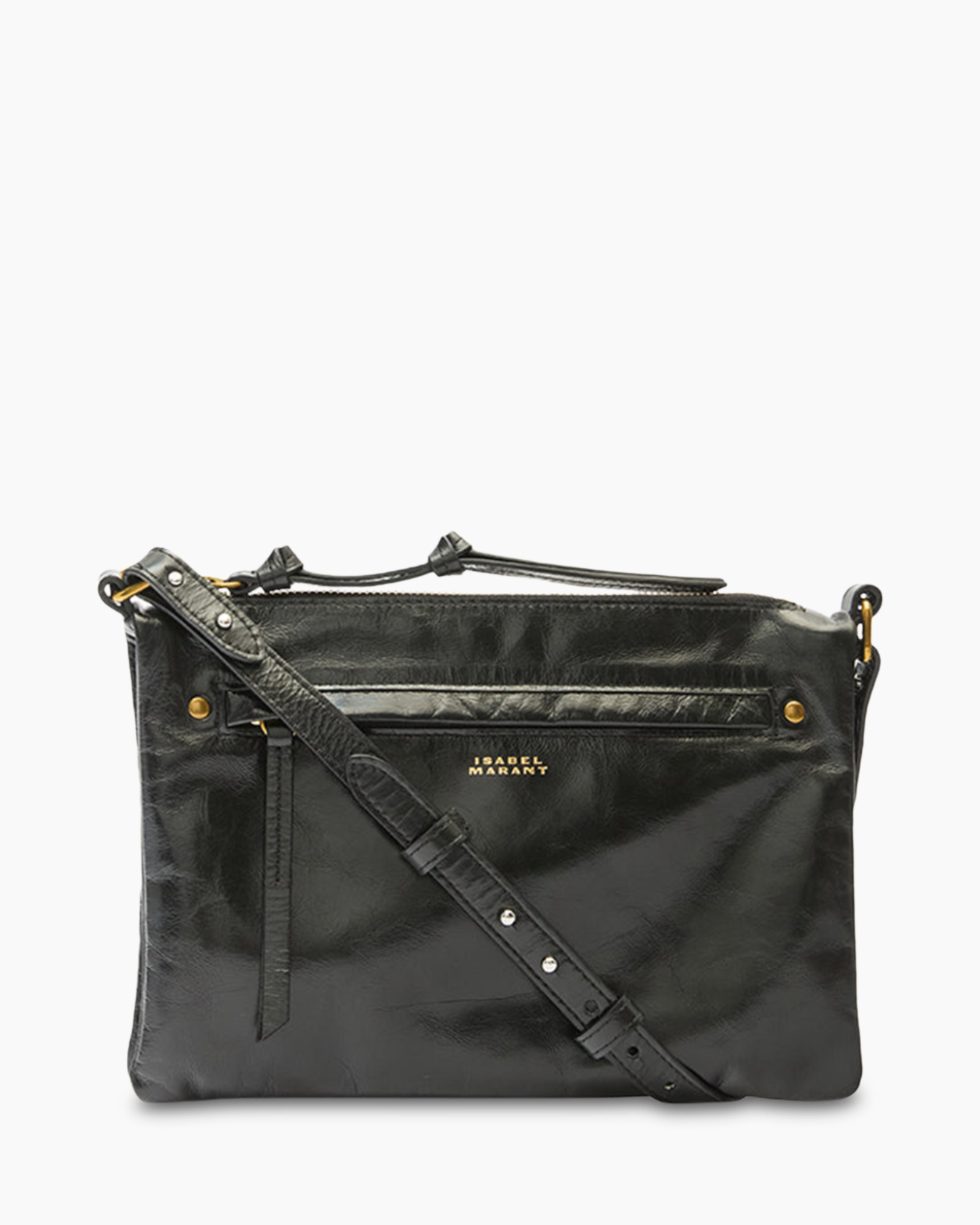 crossbody, purse, black, leather, gold accents