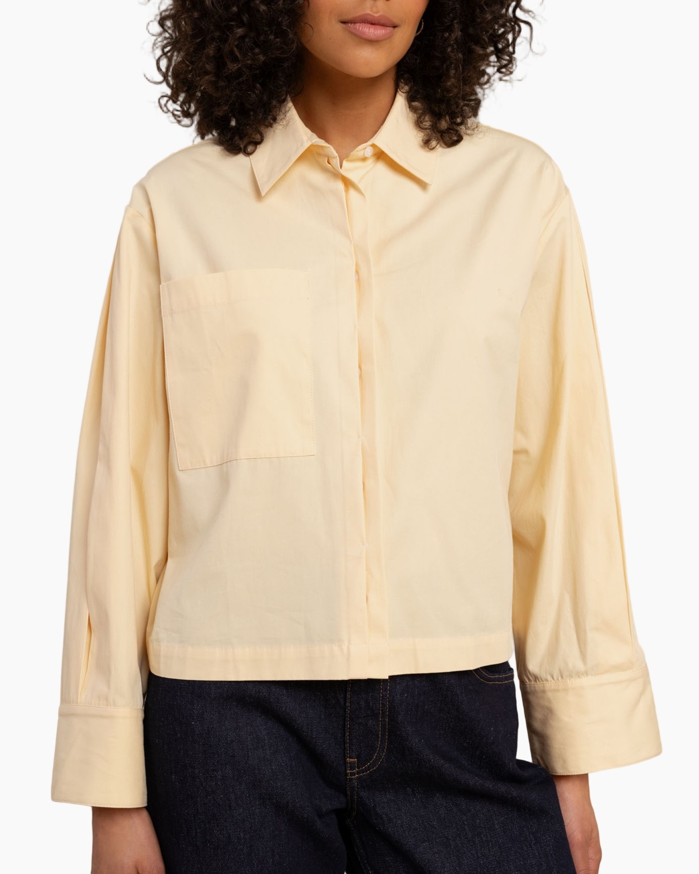 shirt, long-sleeve, button-down, pocket, beige