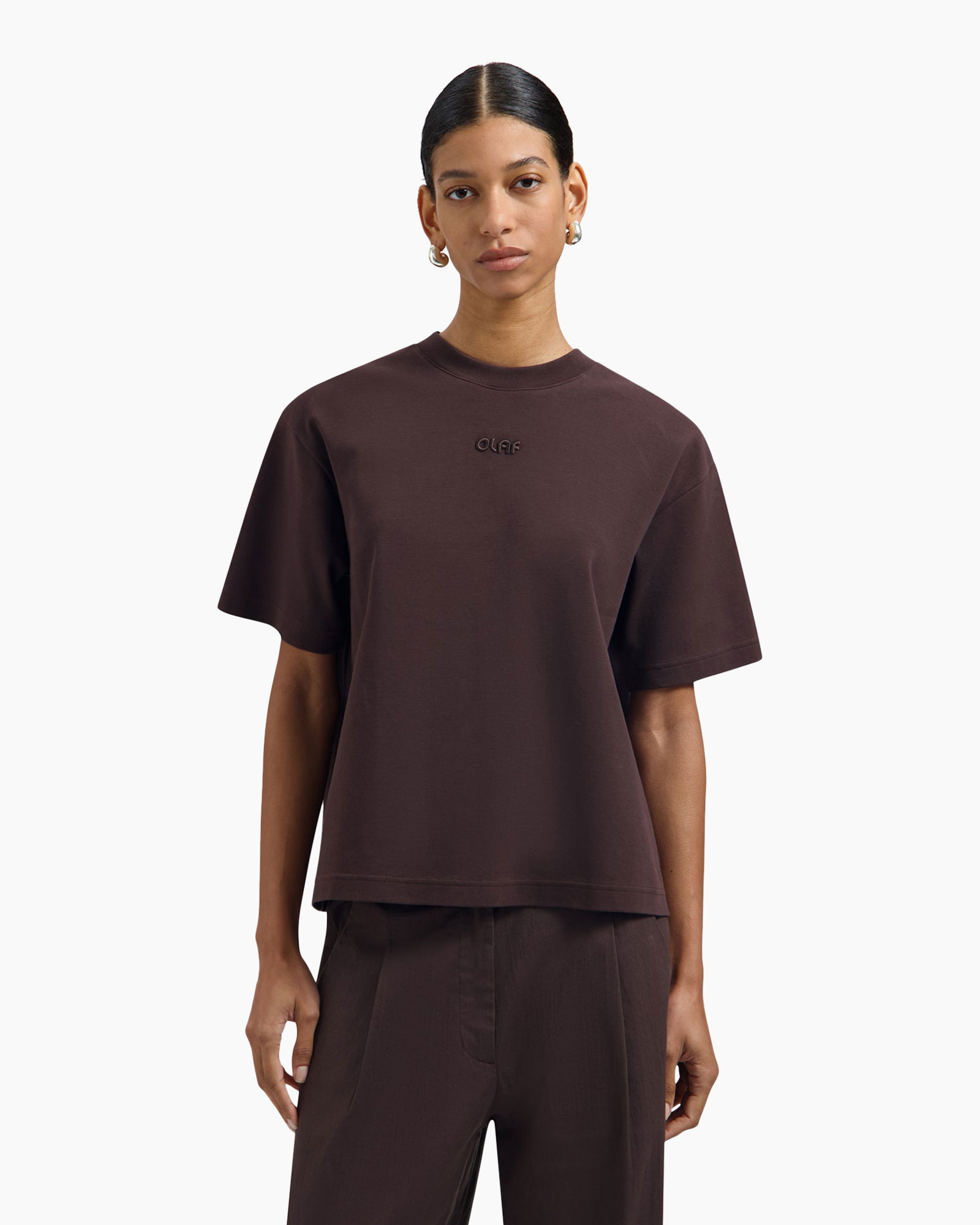 t-shirt, short sleeve, brown, solid color, loose fit