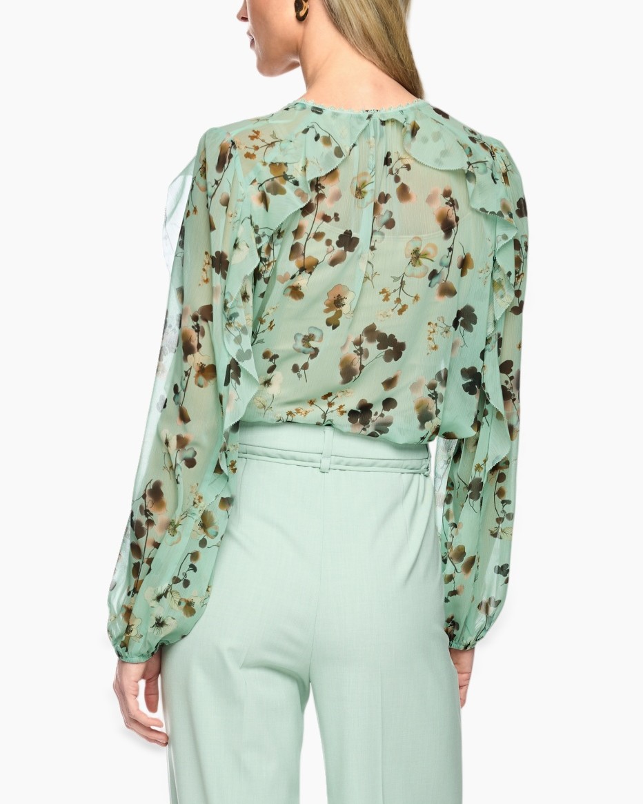 blouse, floral, sheer, mint, long-sleeve