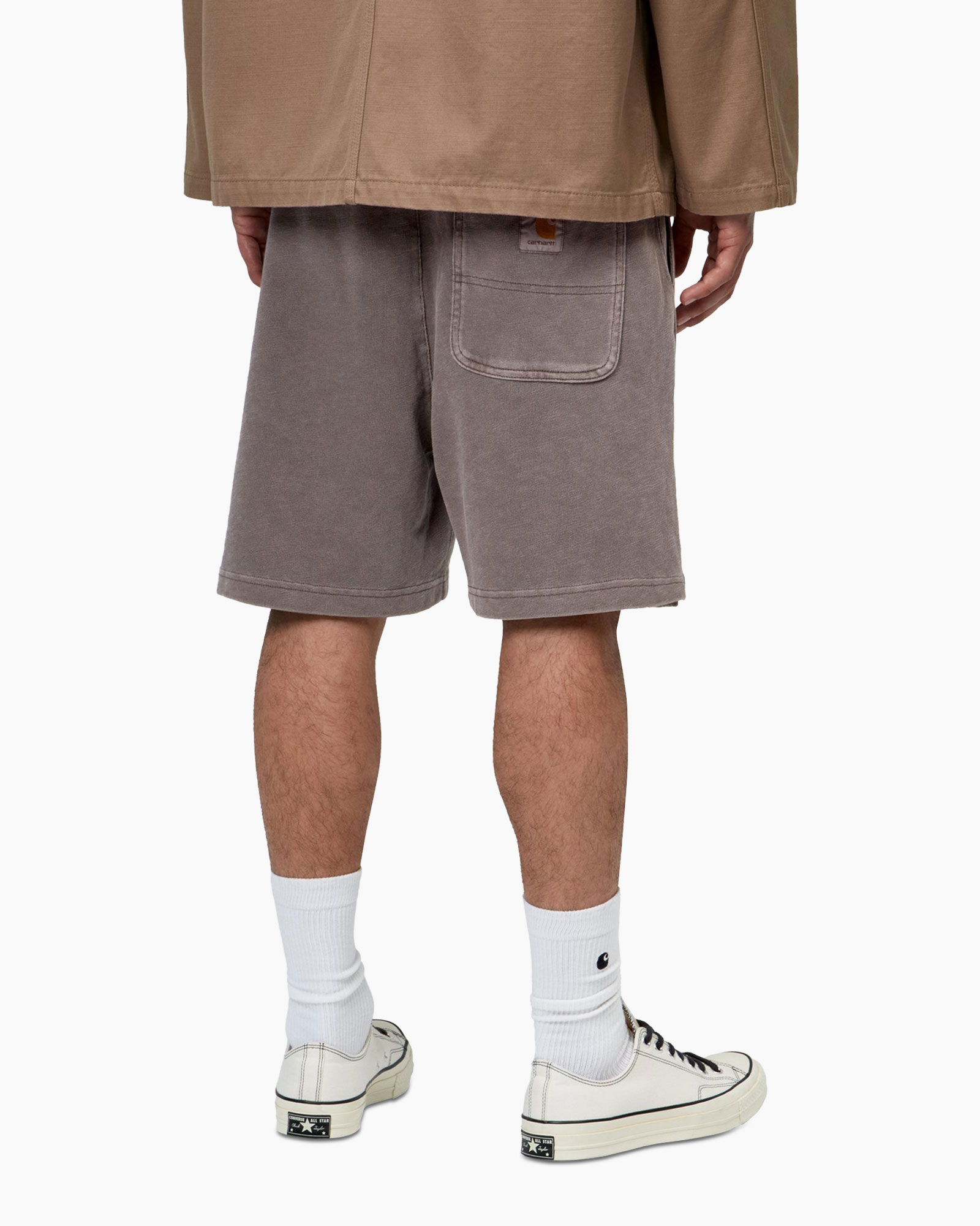 shorts, gray, knee-length, linen?, casual