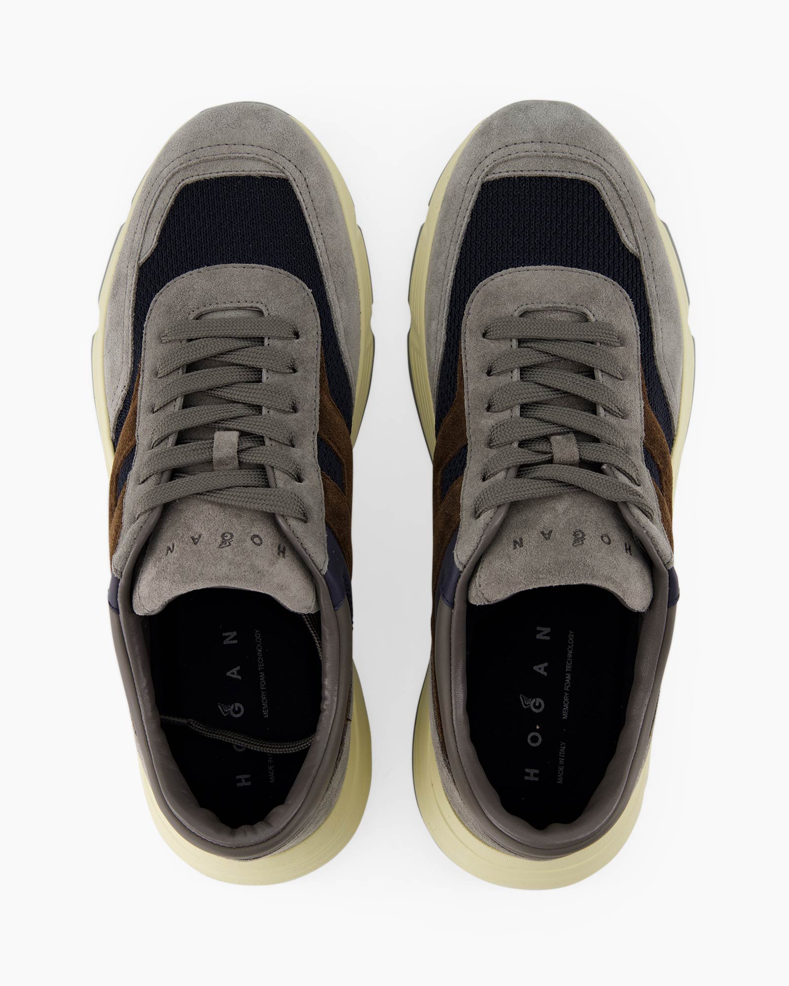 sneakers, athletic shoe, laces, gray, multicolor panel