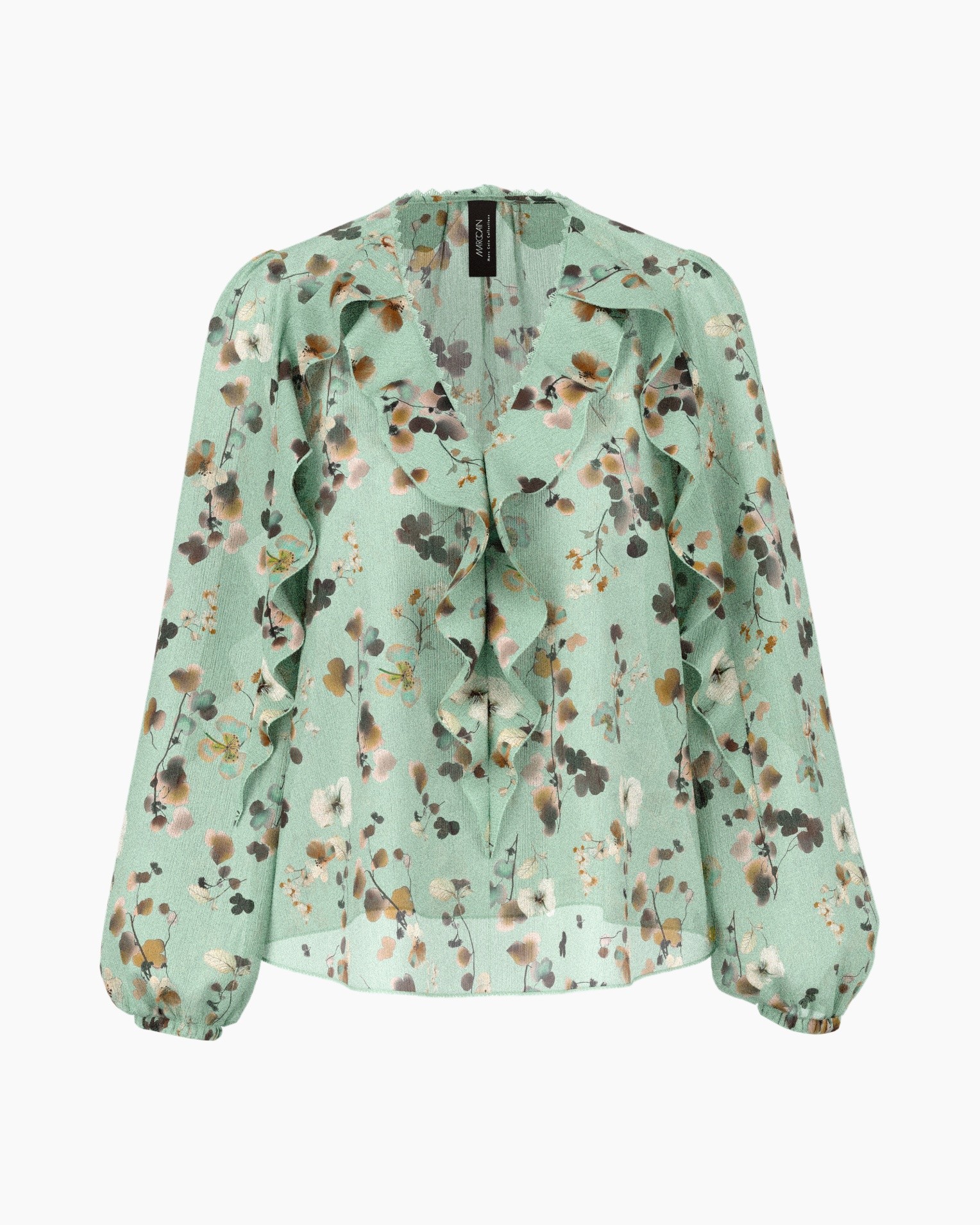 blouse, floral, ruffles, long-sleeve, mint-green