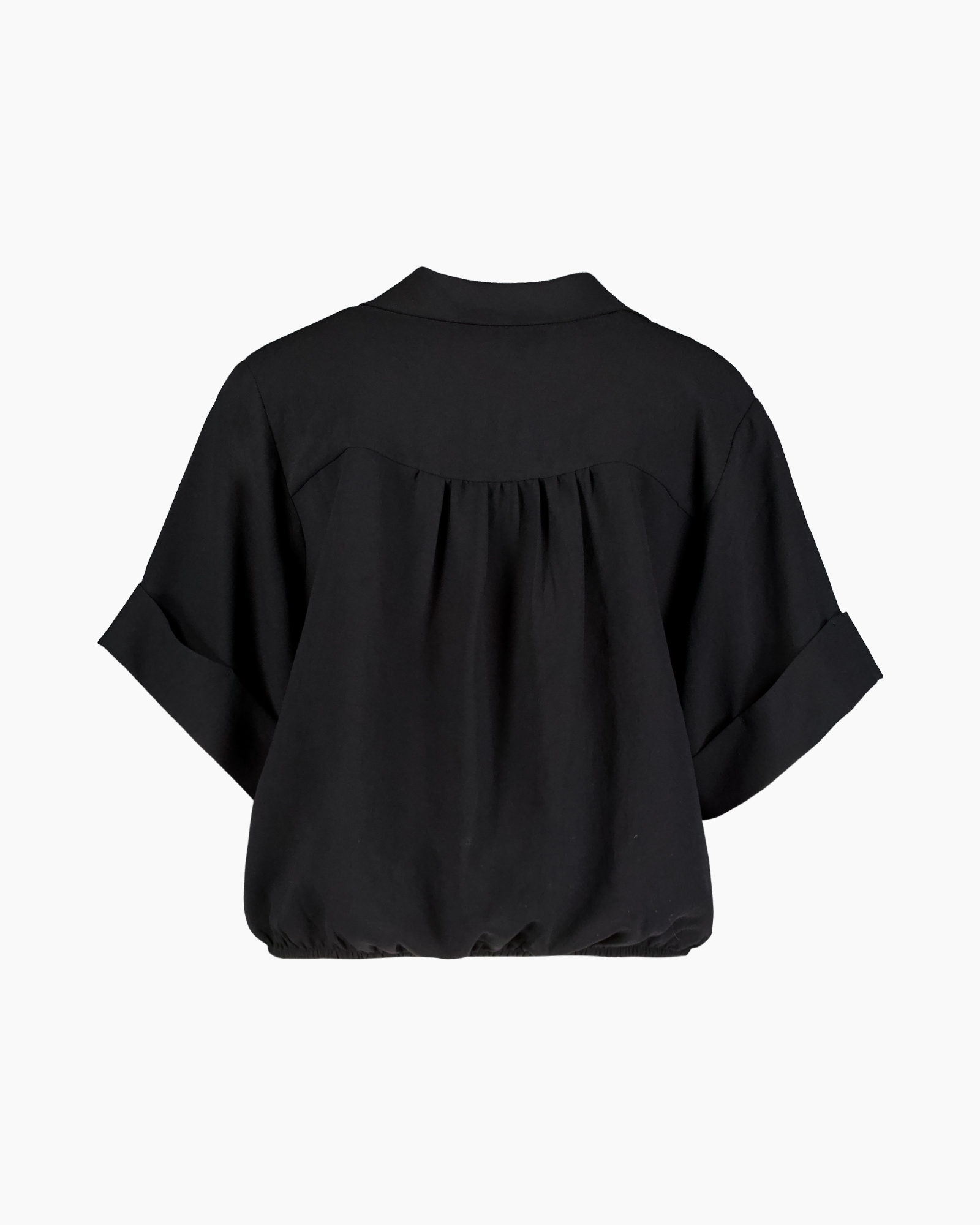 black, blouse, short-sleeve, loose-fit, elastichem