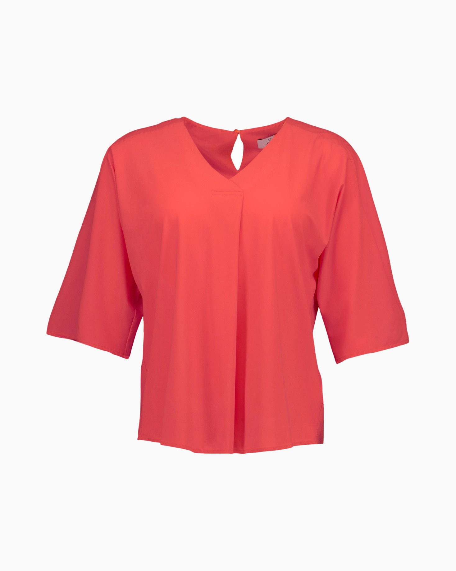 top, blouse, short sleeve, solid color, coral