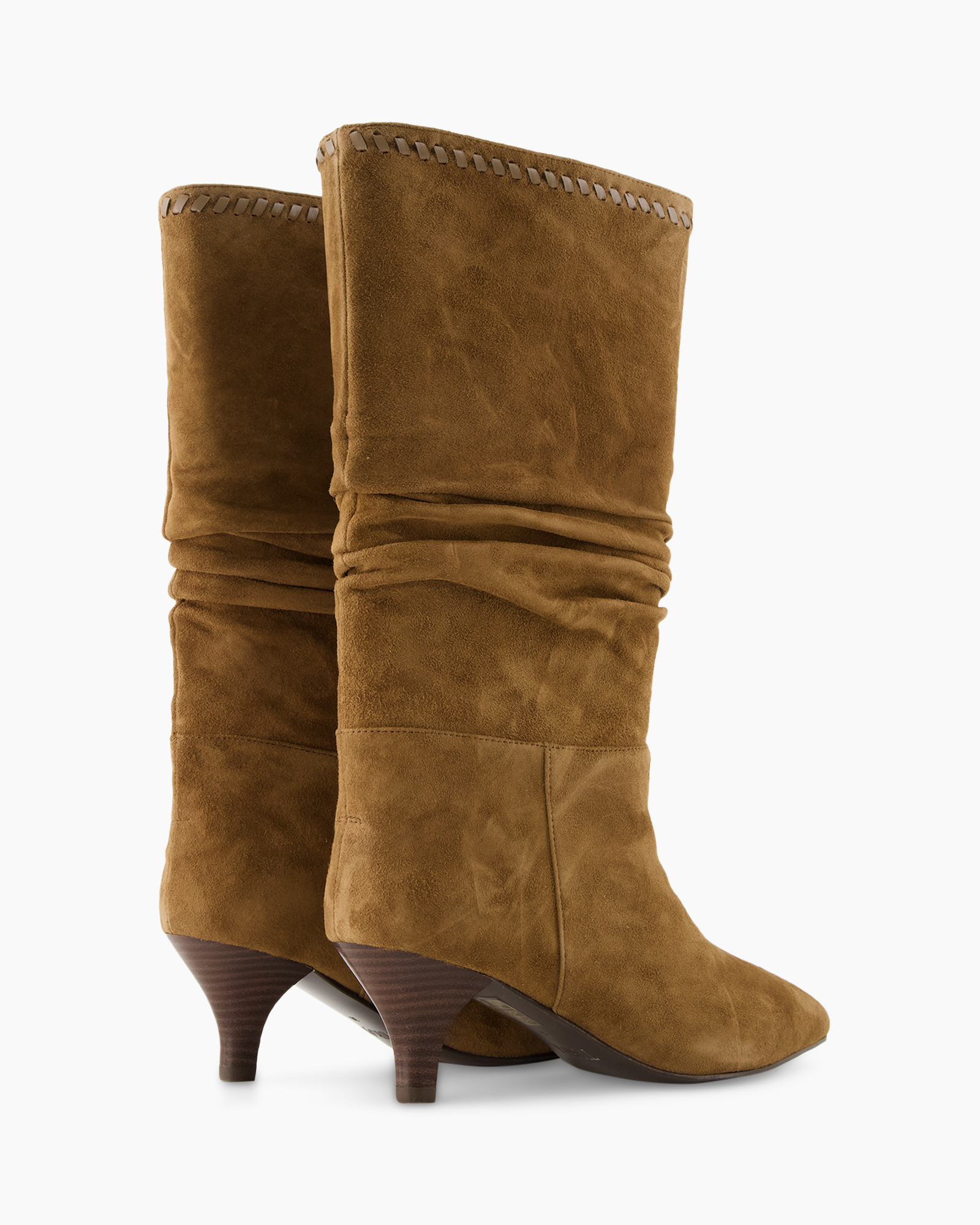 boots, knee-high, suede, brown, stacked heel