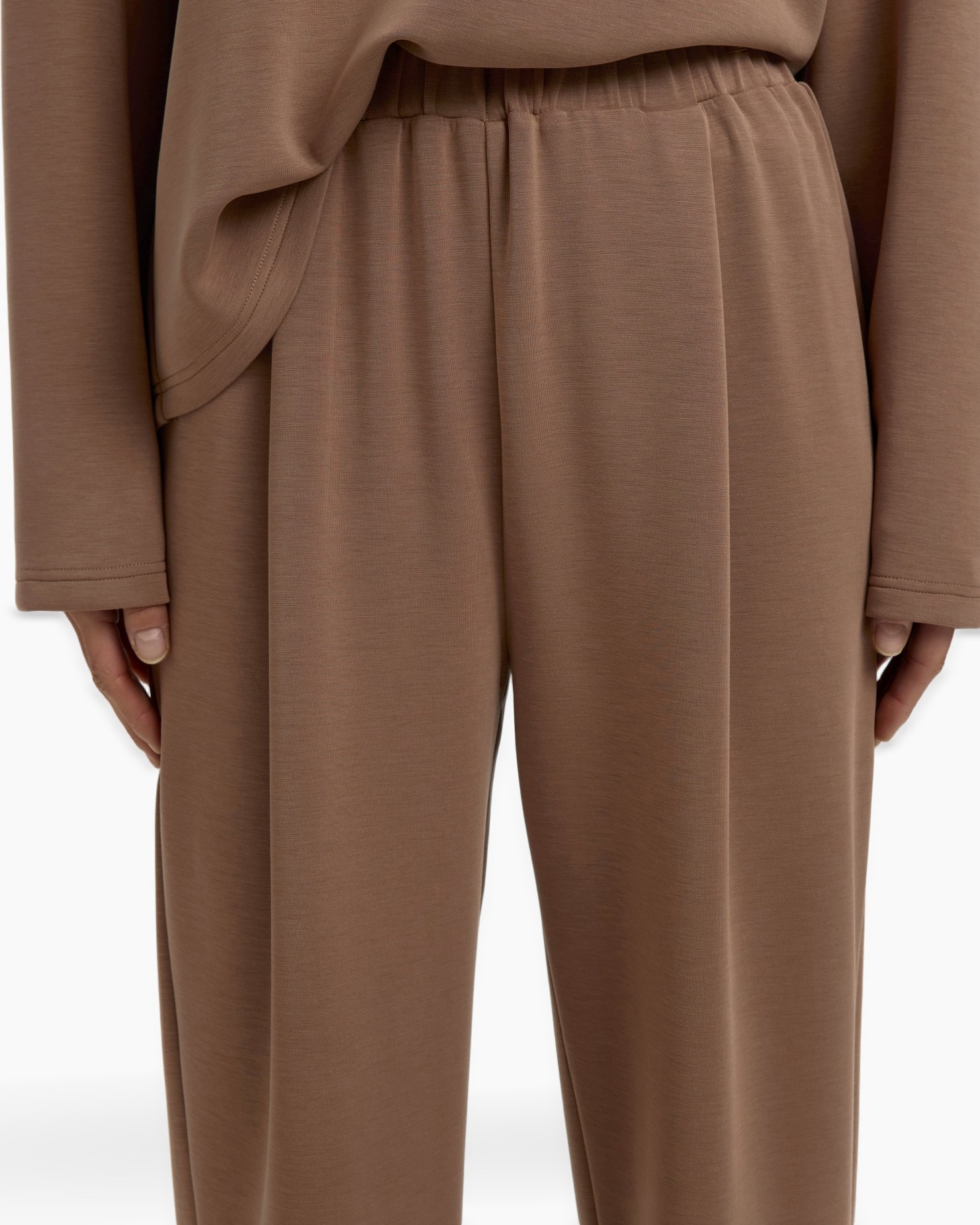 pants, trousers, elastic waistband, brown, wide leg