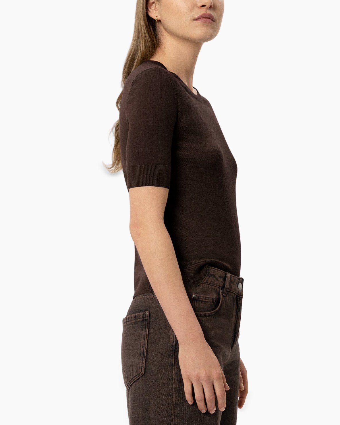 t-shirt, short-sleeve, brown, knit, basic